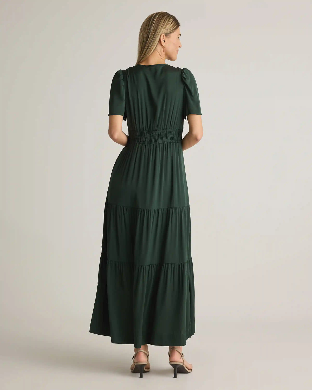 Washable Stretch Silk Tiered Maxi Dress