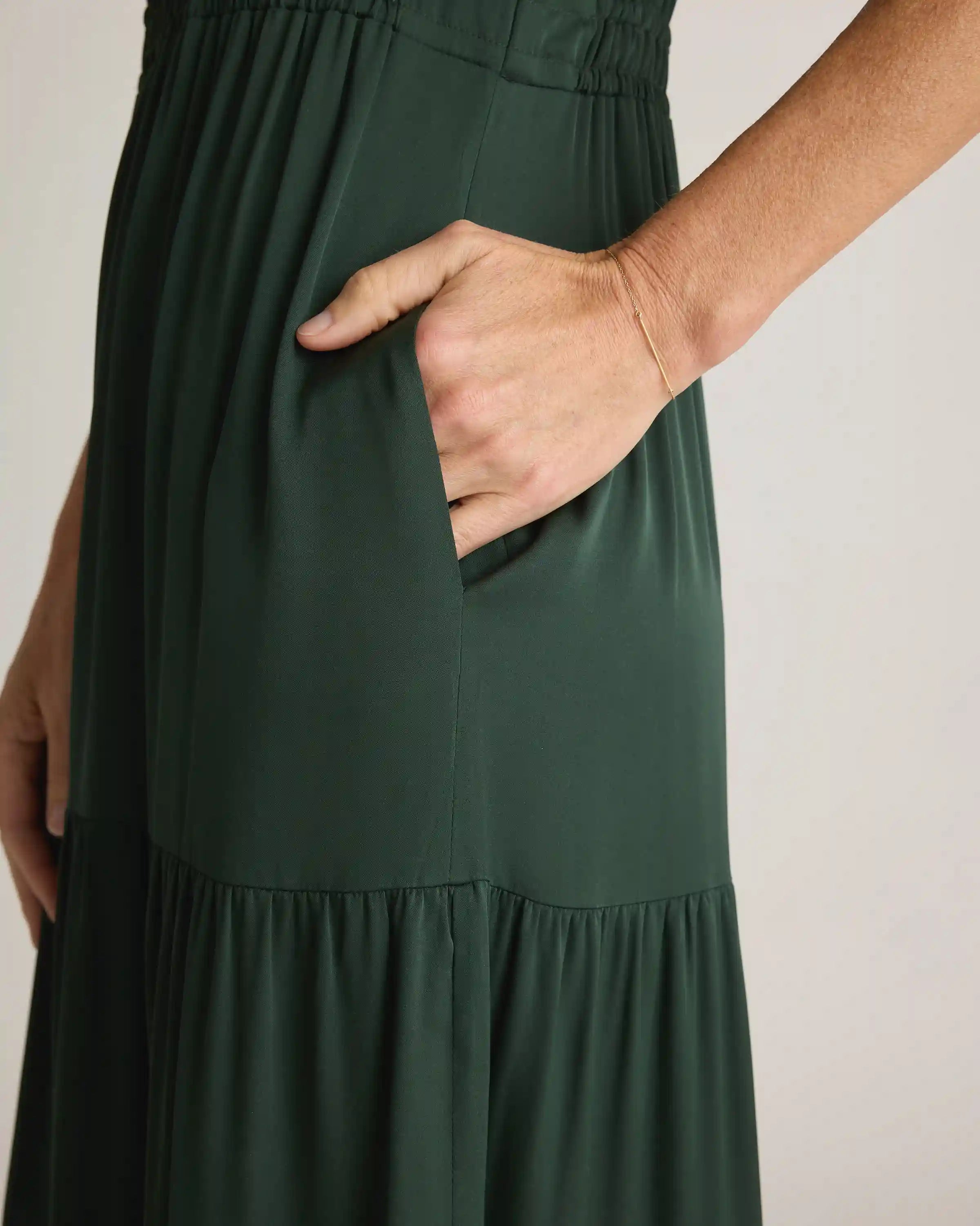 Washable Stretch Silk Tiered Maxi Dress