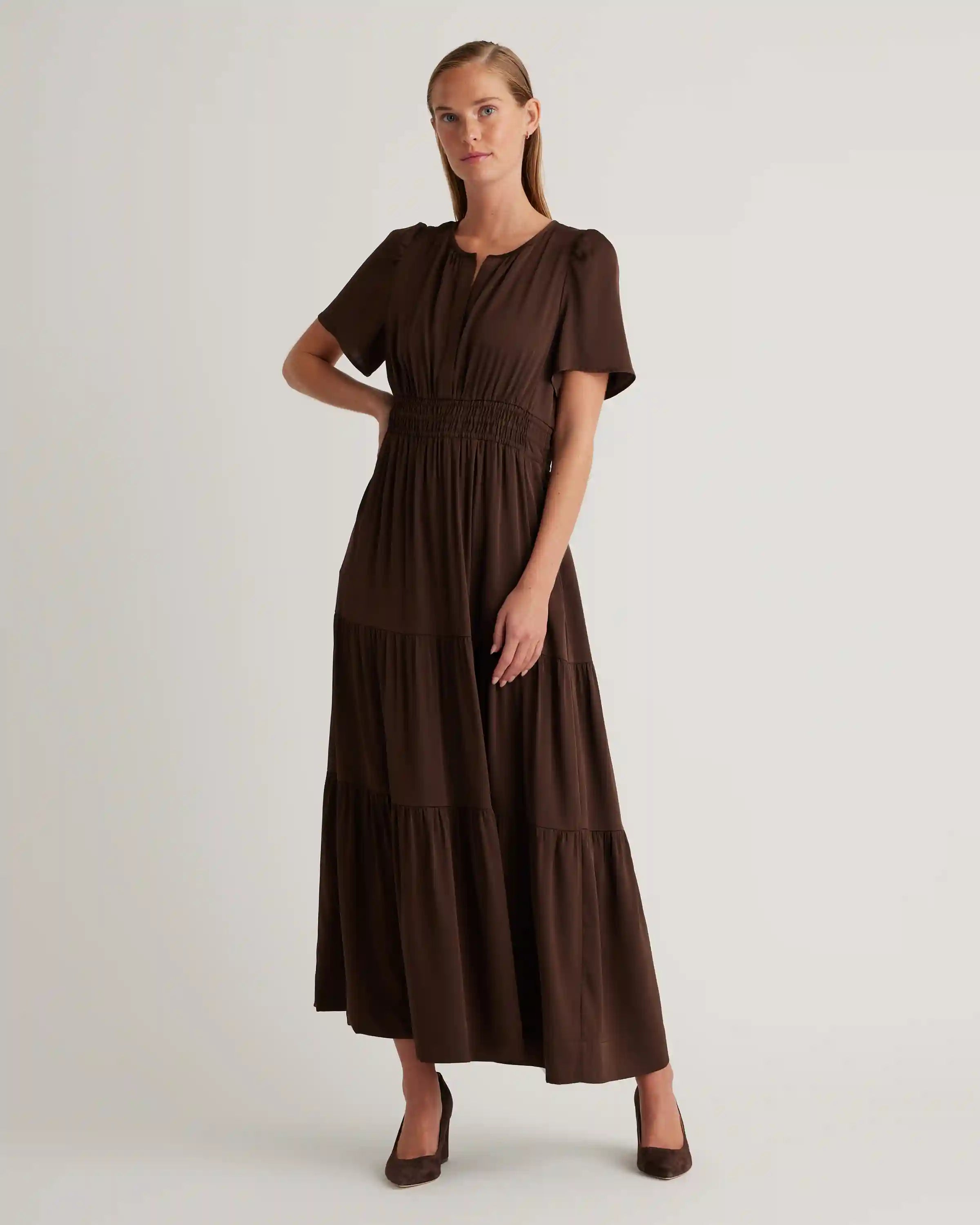 Washable Stretch Silk Tiered Maxi Dress