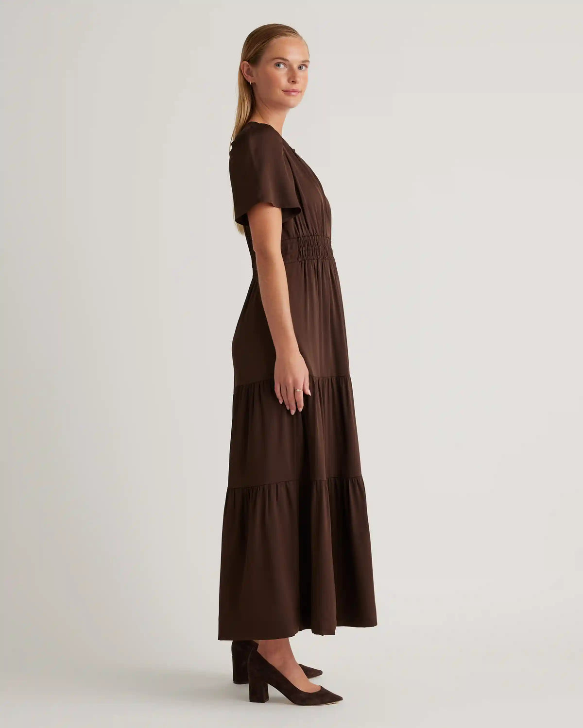 Washable Stretch Silk Tiered Maxi Dress