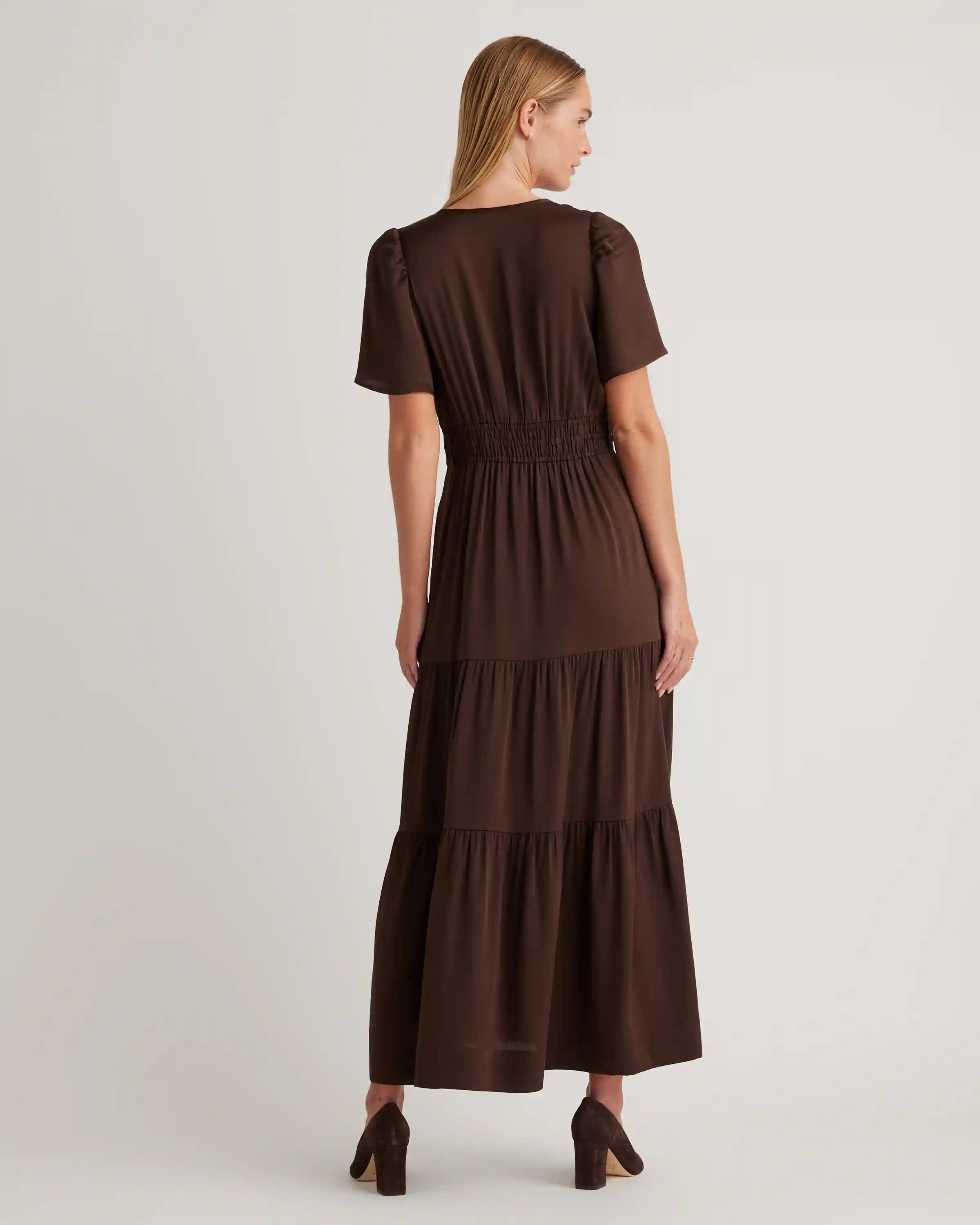 Washable Stretch Silk Tiered Maxi Dress