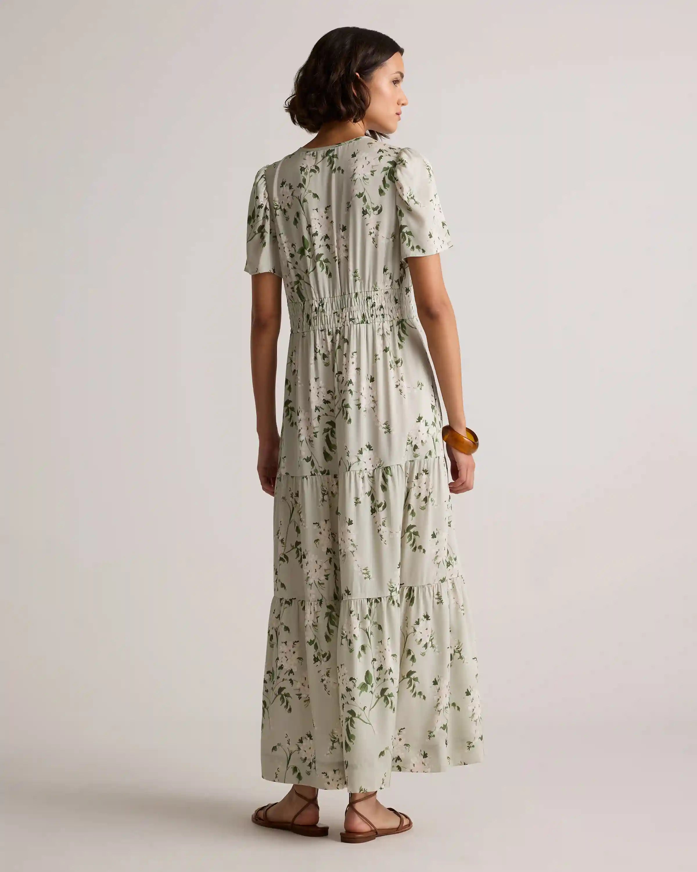 Washable Stretch Silk Tiered Maxi Dress