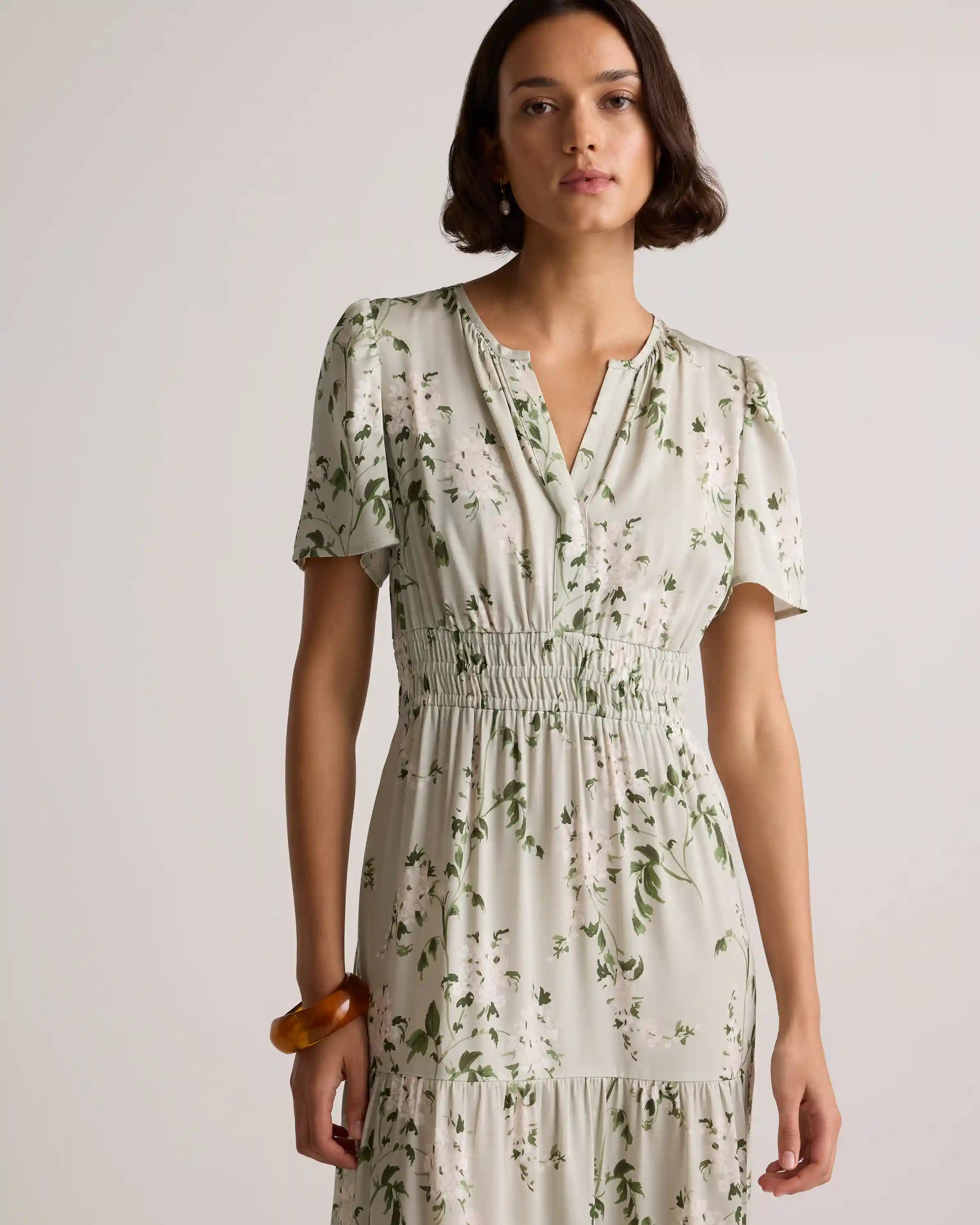 Washable Stretch Silk Tiered Maxi Dress