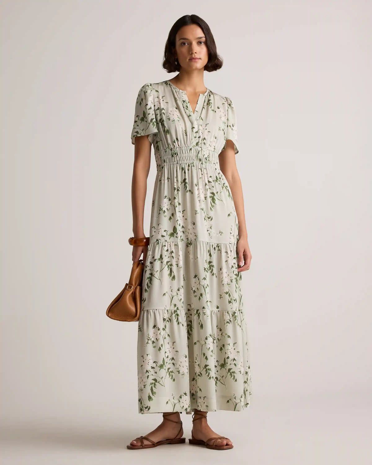 Washable Stretch Silk Tiered Maxi Dress