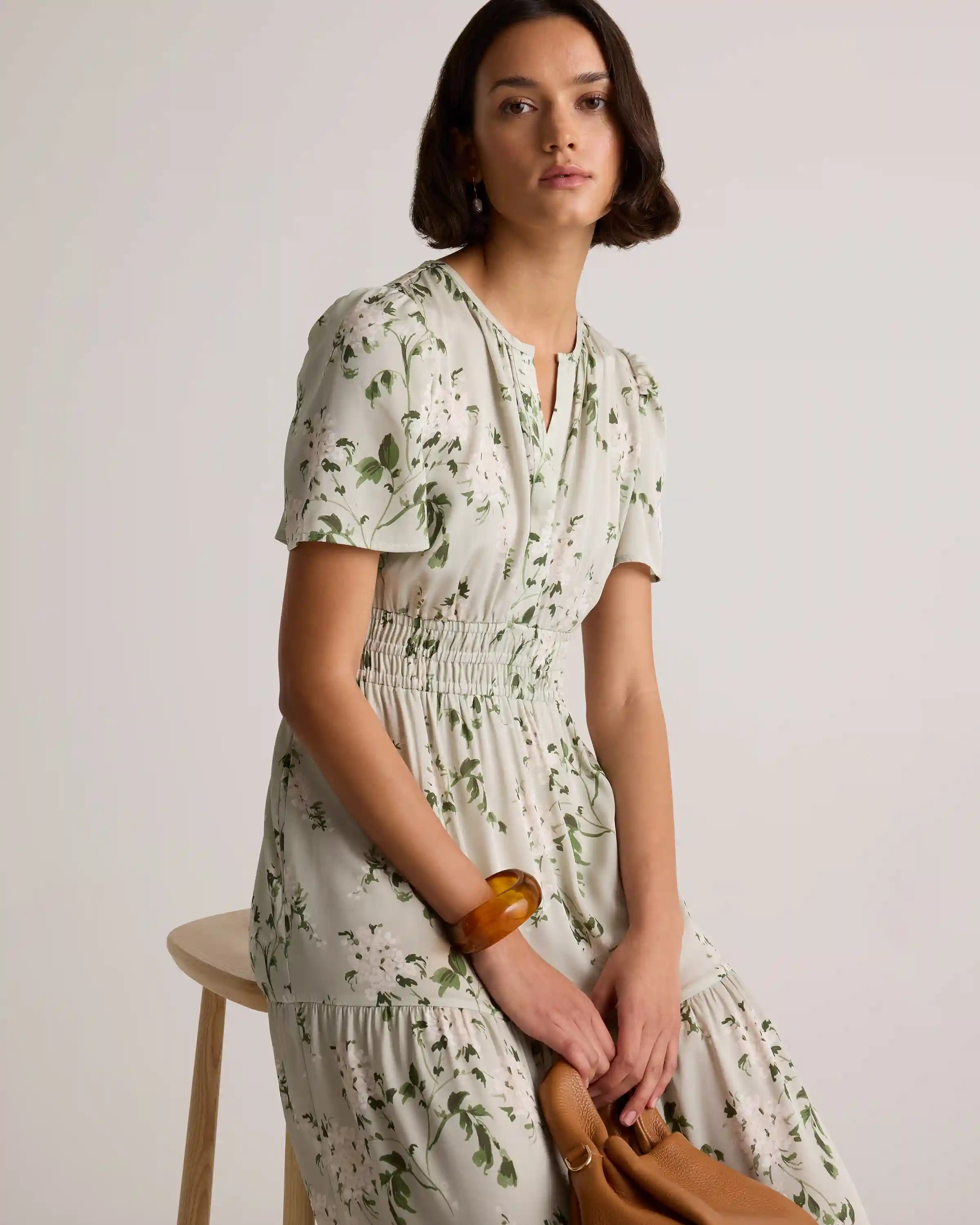 Washable Stretch Silk Tiered Maxi Dress