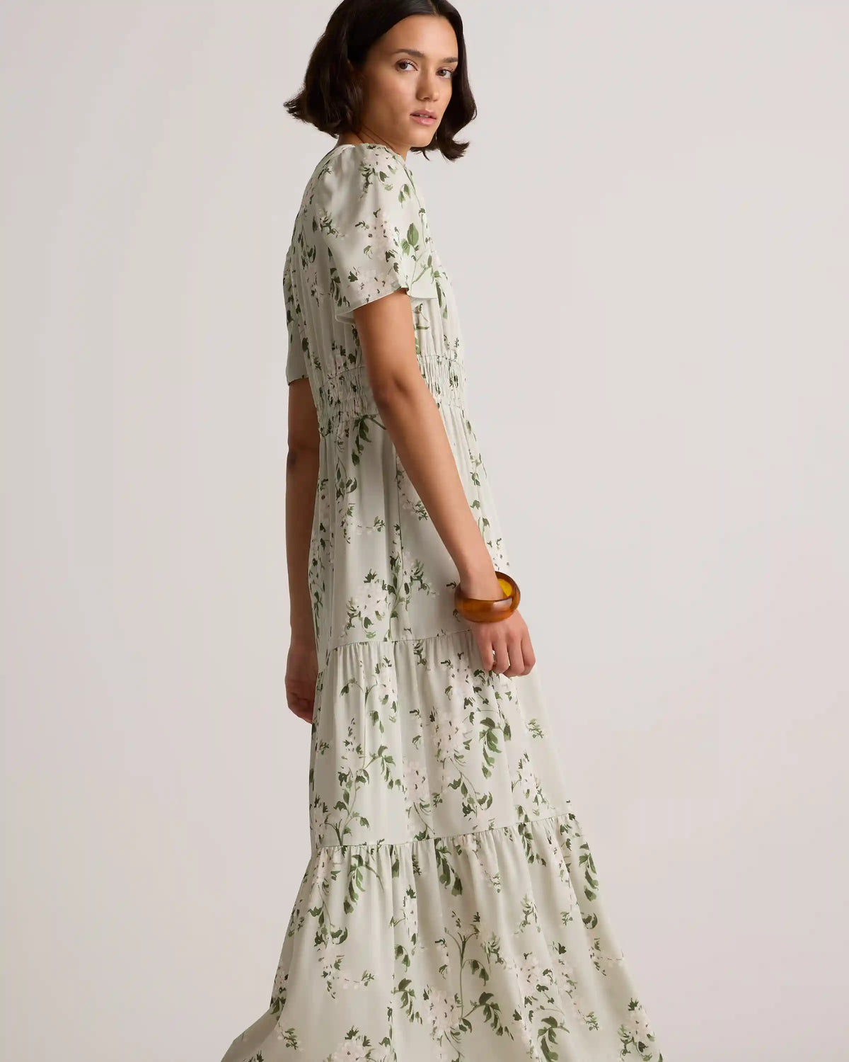 Washable Stretch Silk Tiered Maxi Dress