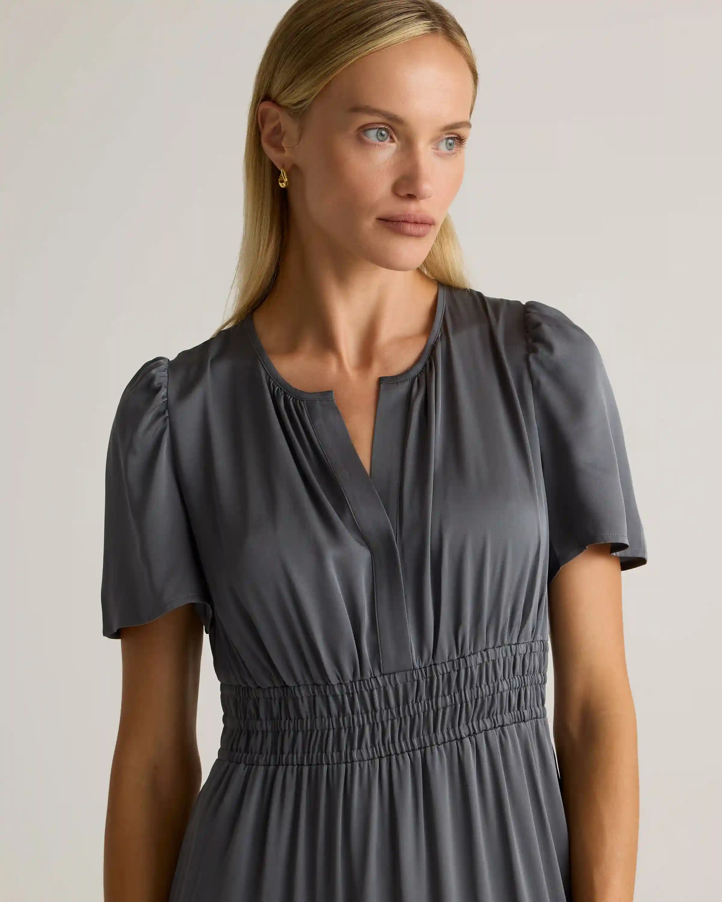 Washable Stretch Silk Tiered Maxi Dress