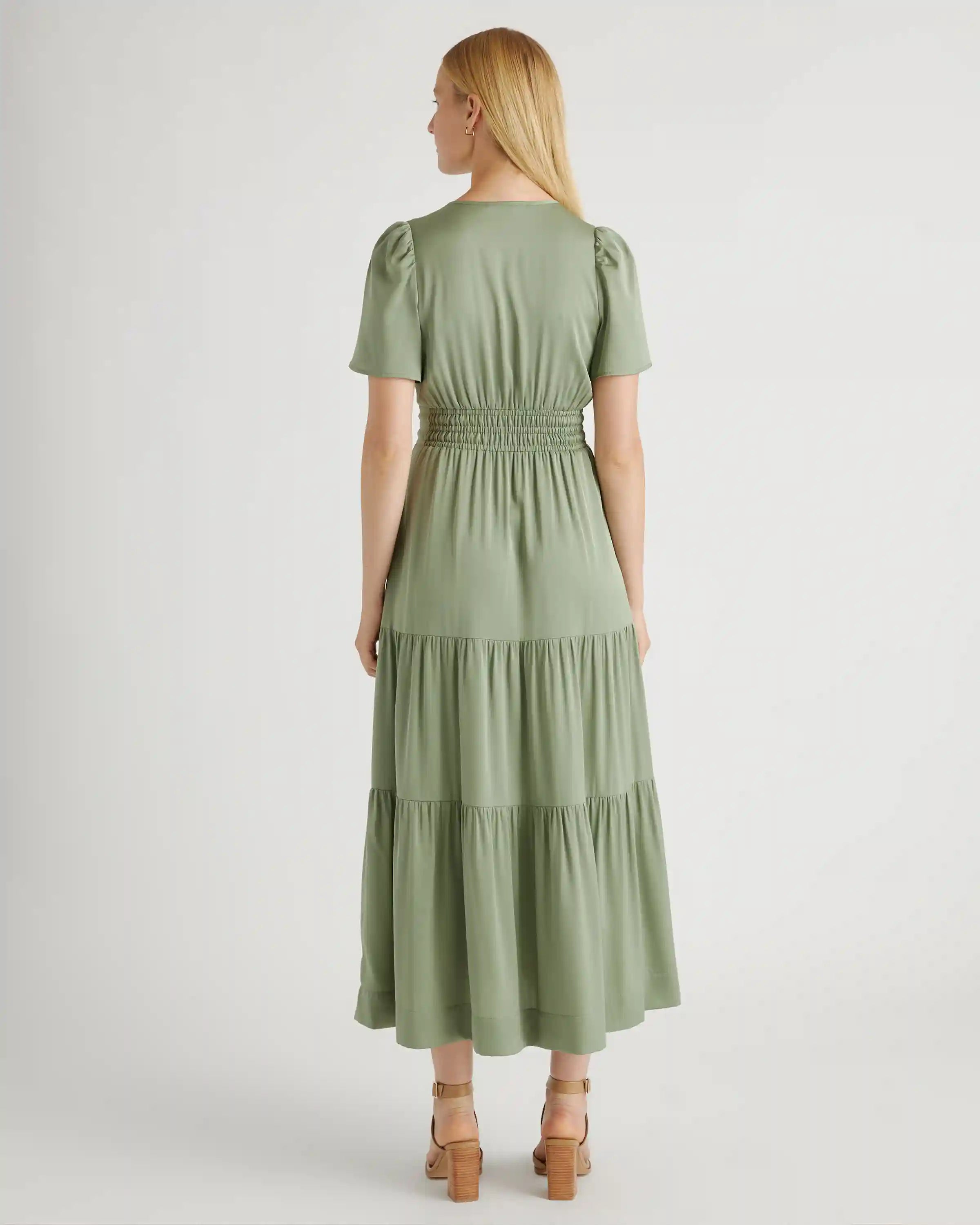 Washable Stretch Silk Tiered Maxi Dress