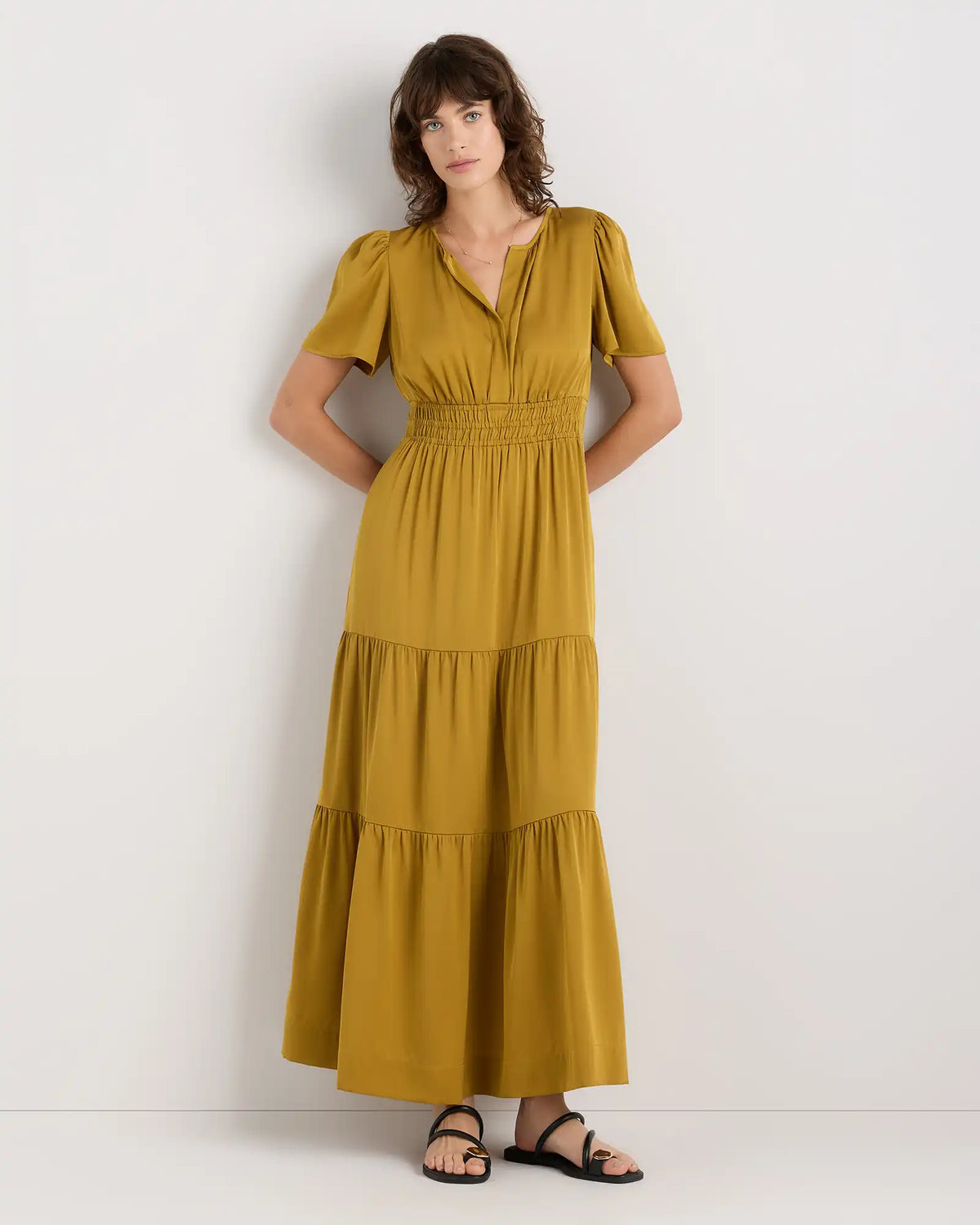 Washable Stretch Silk Tiered Maxi Dress