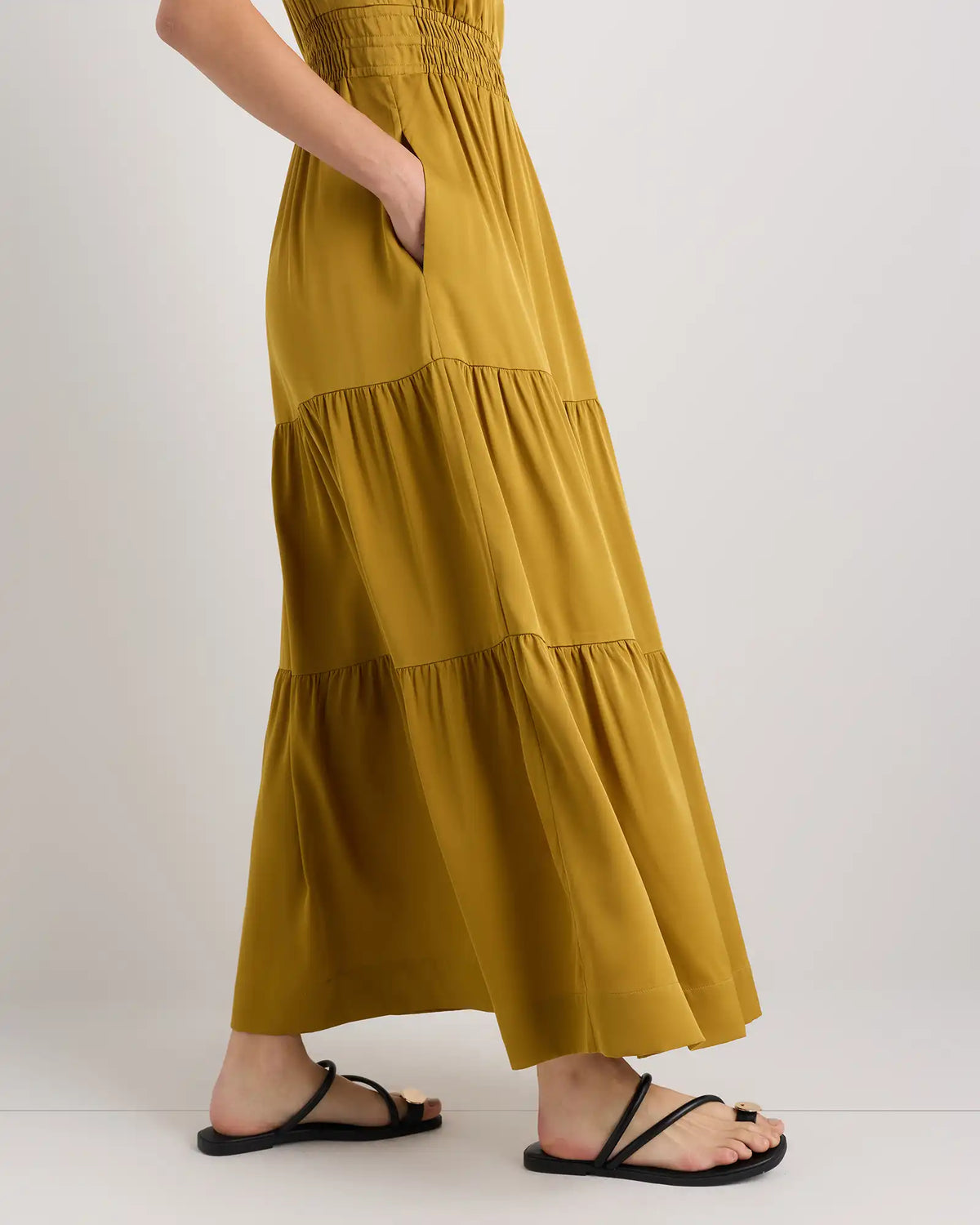 Washable Stretch Silk Tiered Maxi Dress