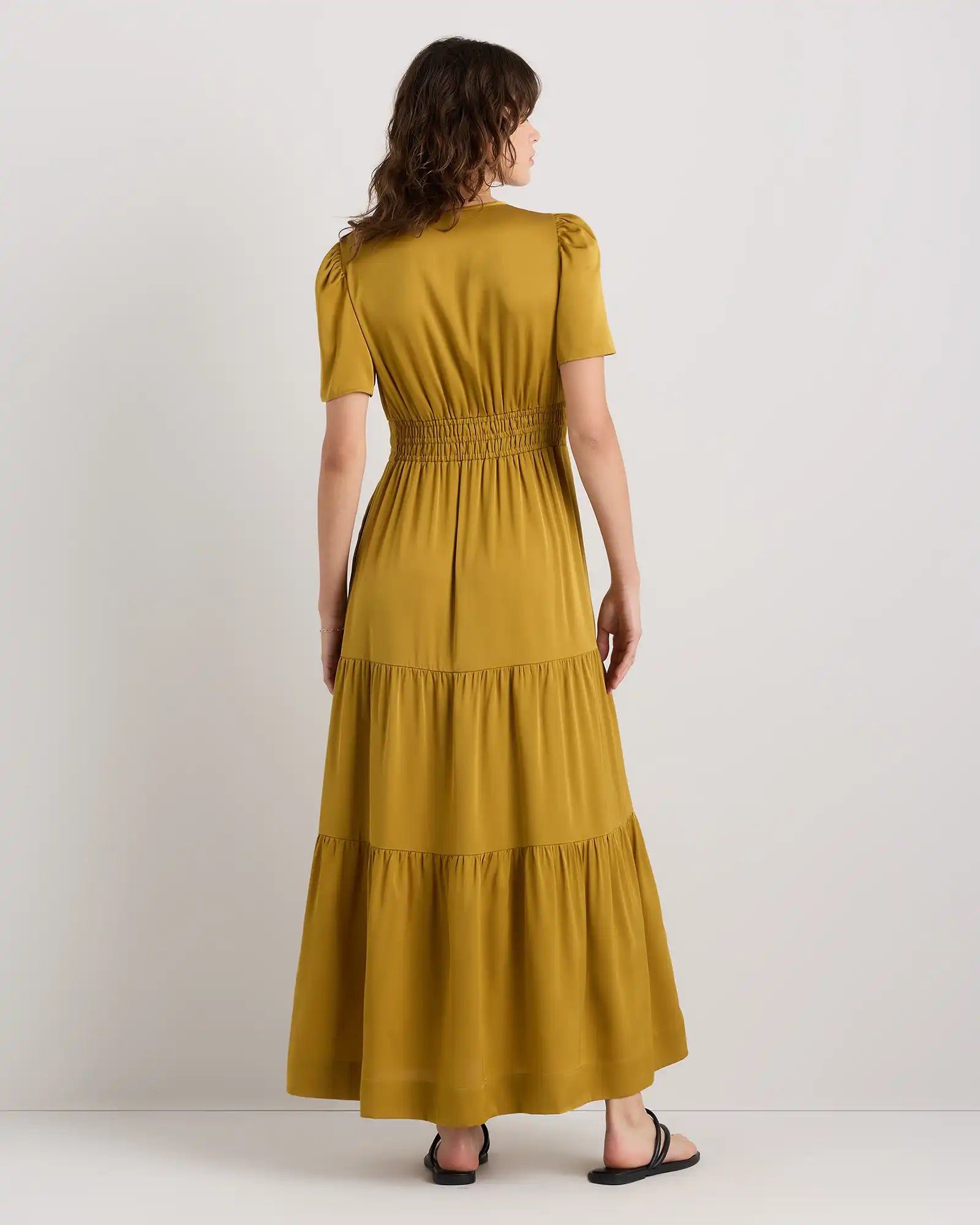 Washable Stretch Silk Tiered Maxi Dress