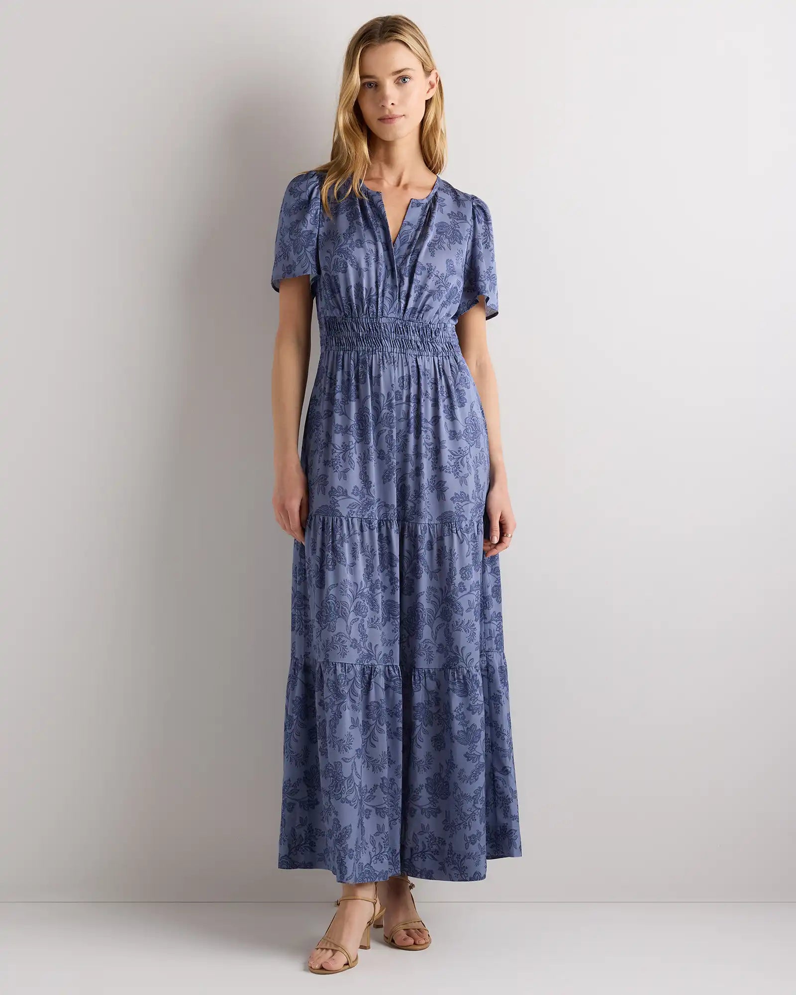 Washable Stretch Silk Tiered Maxi Dress