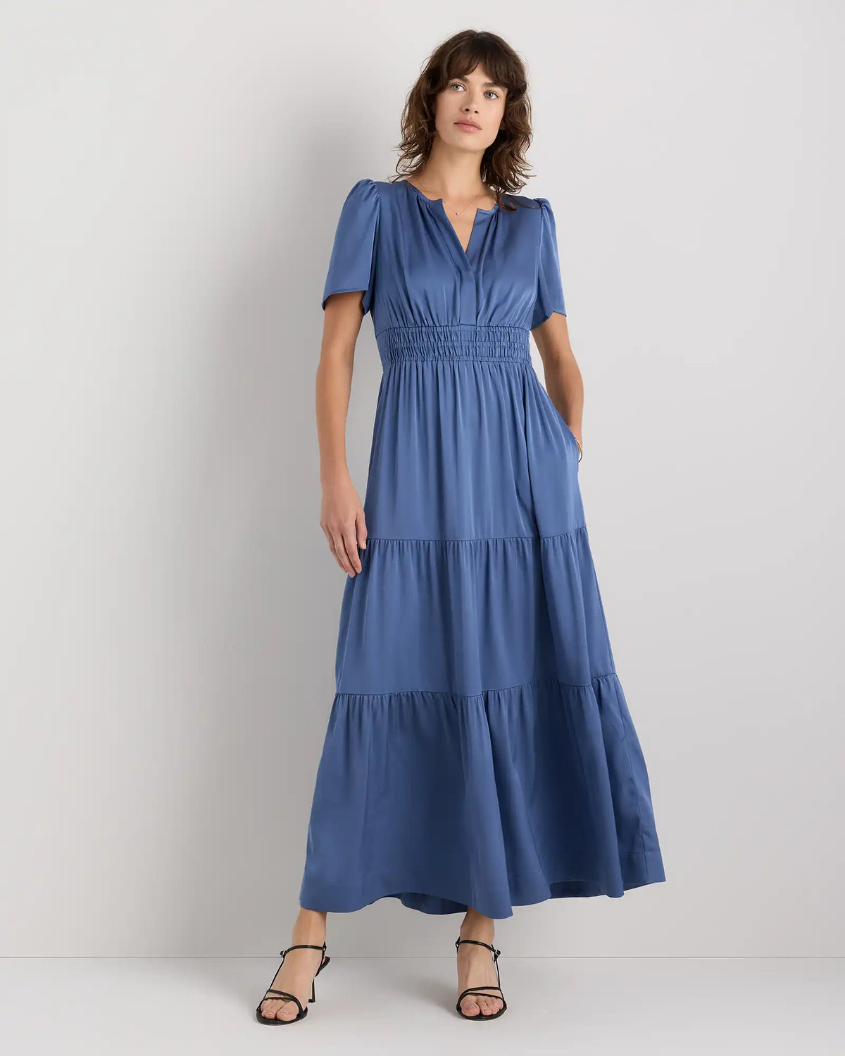 Washable Stretch Silk Tiered Maxi Dress