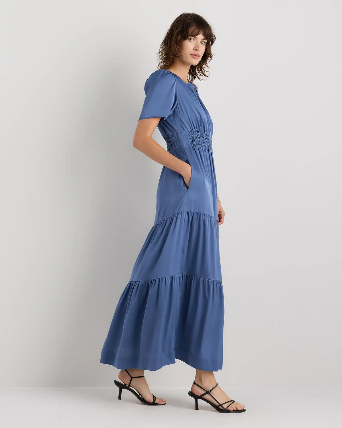 Washable Stretch Silk Tiered Maxi Dress