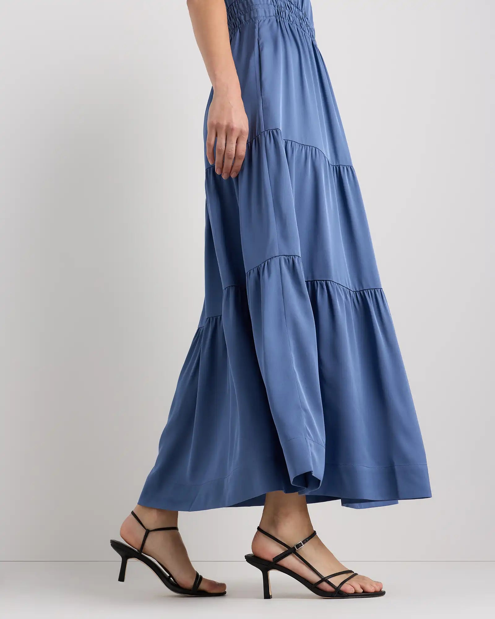 Washable Stretch Silk Tiered Maxi Dress