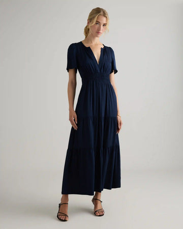 Washable Stretch Silk Tiered Maxi Dress