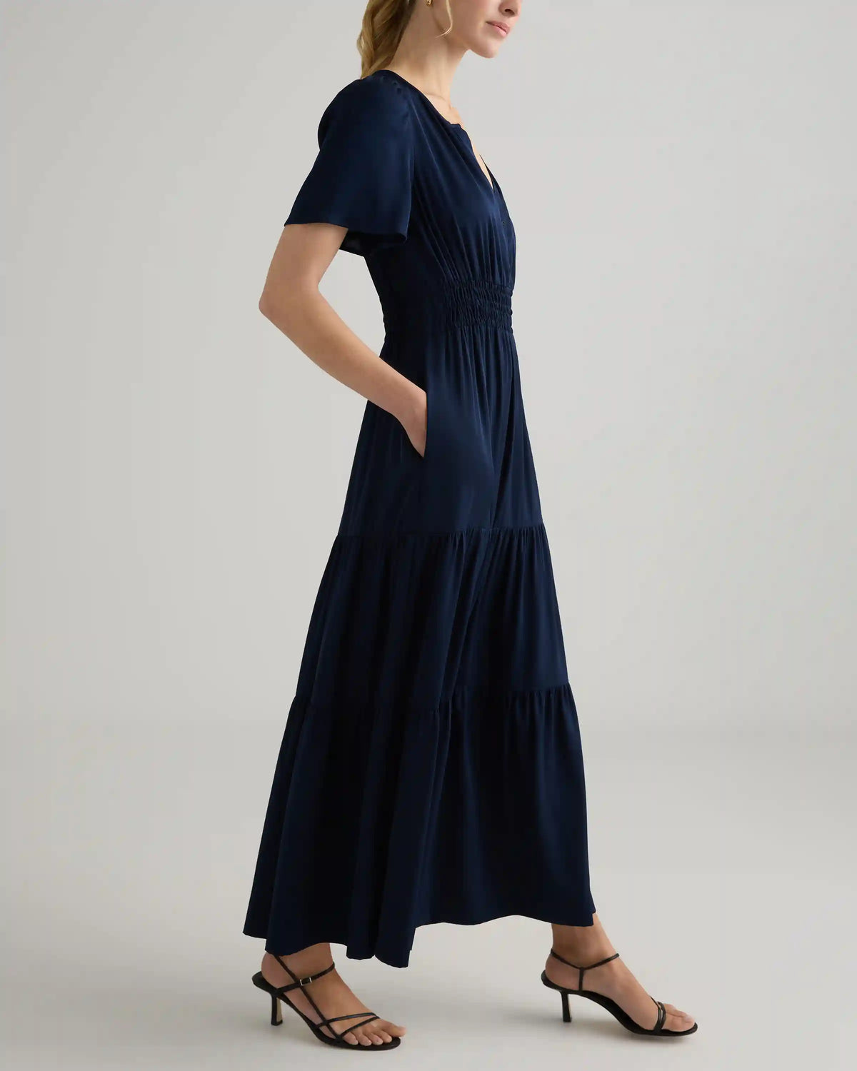 Washable Stretch Silk Tiered Maxi Dress