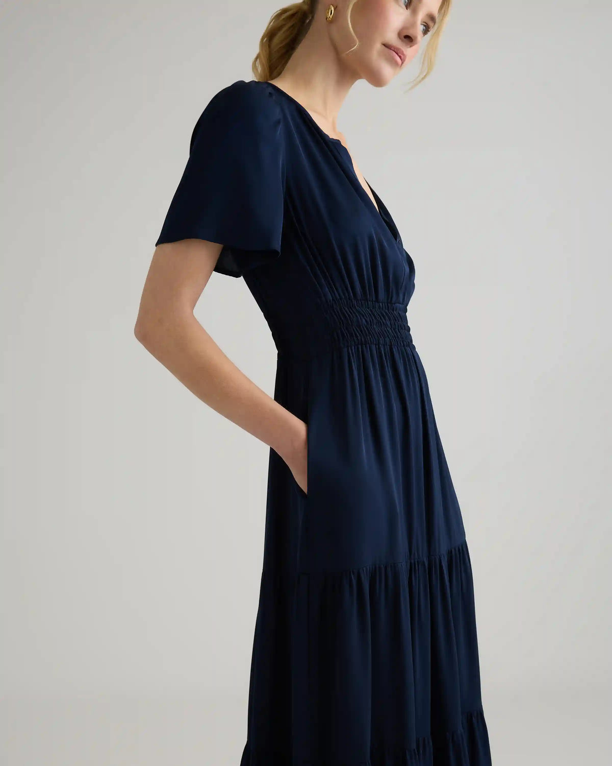 Washable Stretch Silk Tiered Maxi Dress