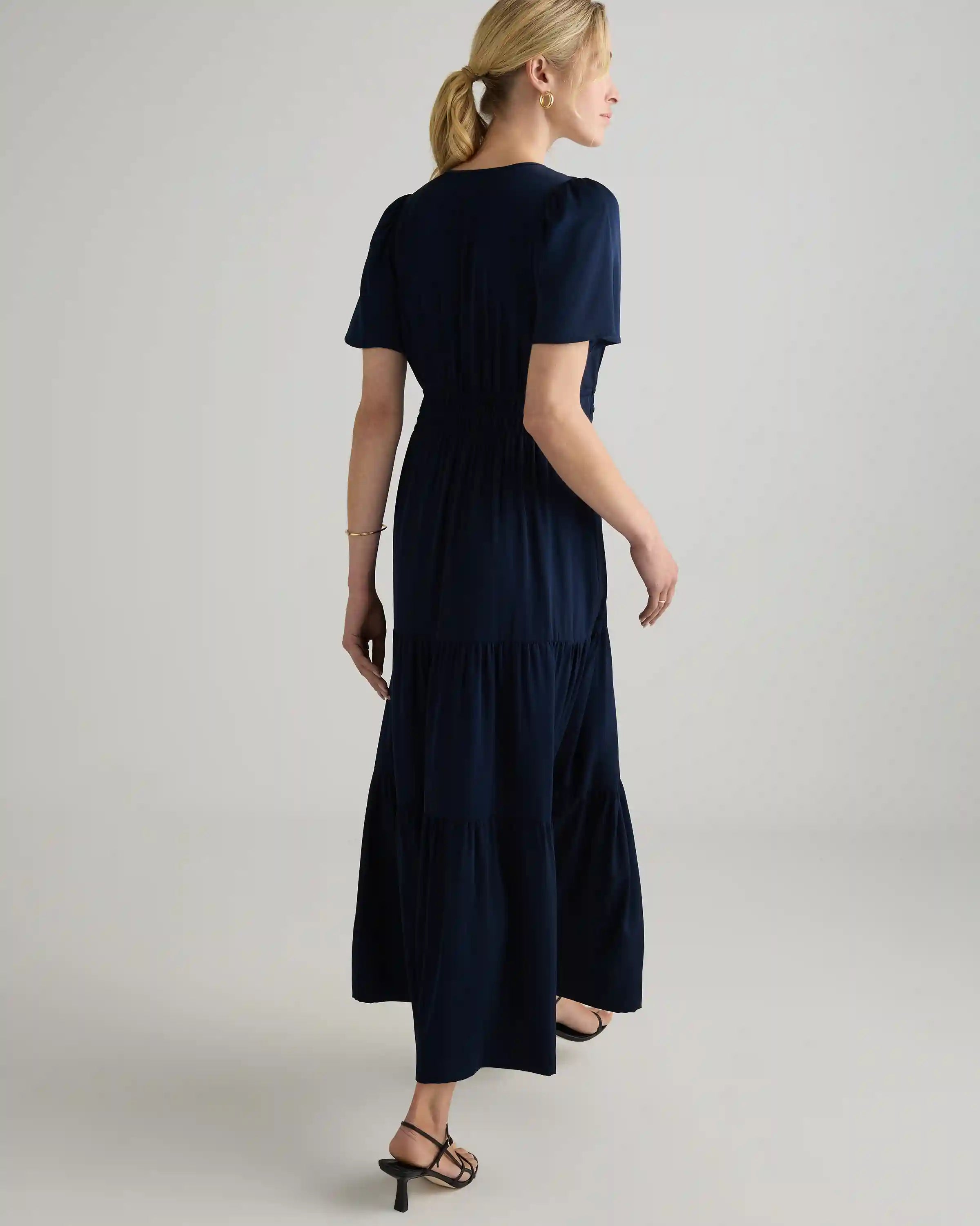 Washable Stretch Silk Tiered Maxi Dress