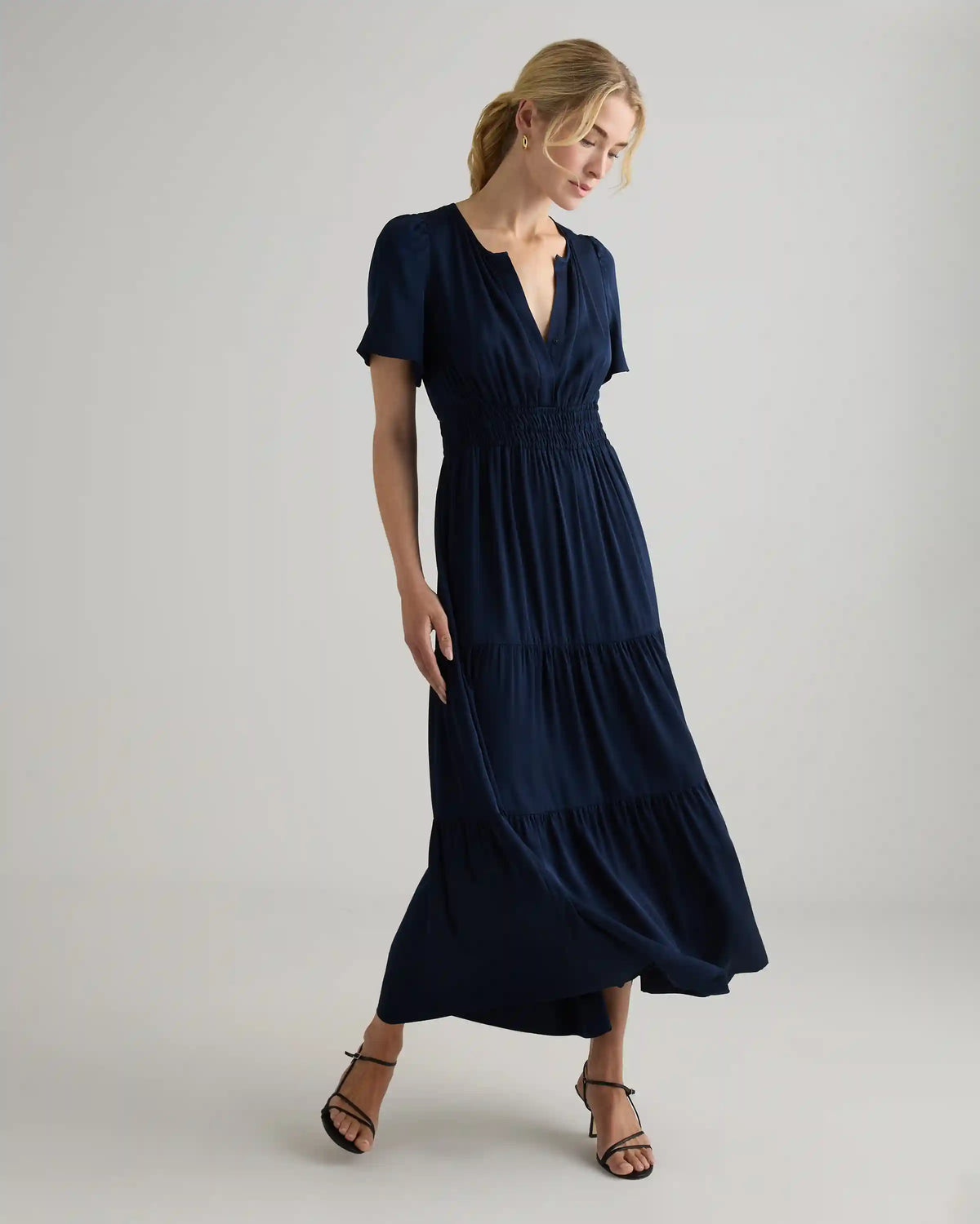 Washable Stretch Silk Tiered Maxi Dress