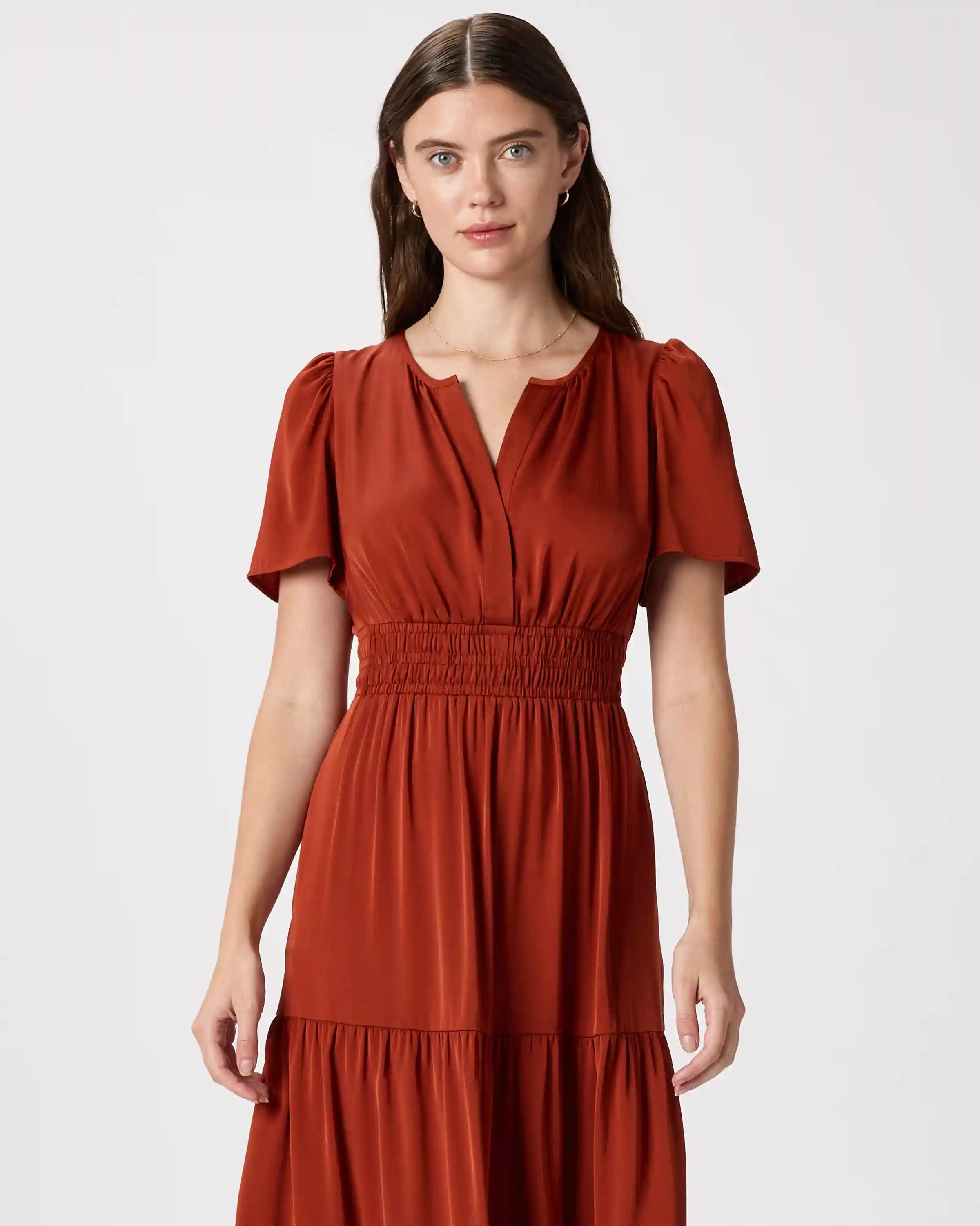 Washable Stretch Silk Tiered Maxi Dress