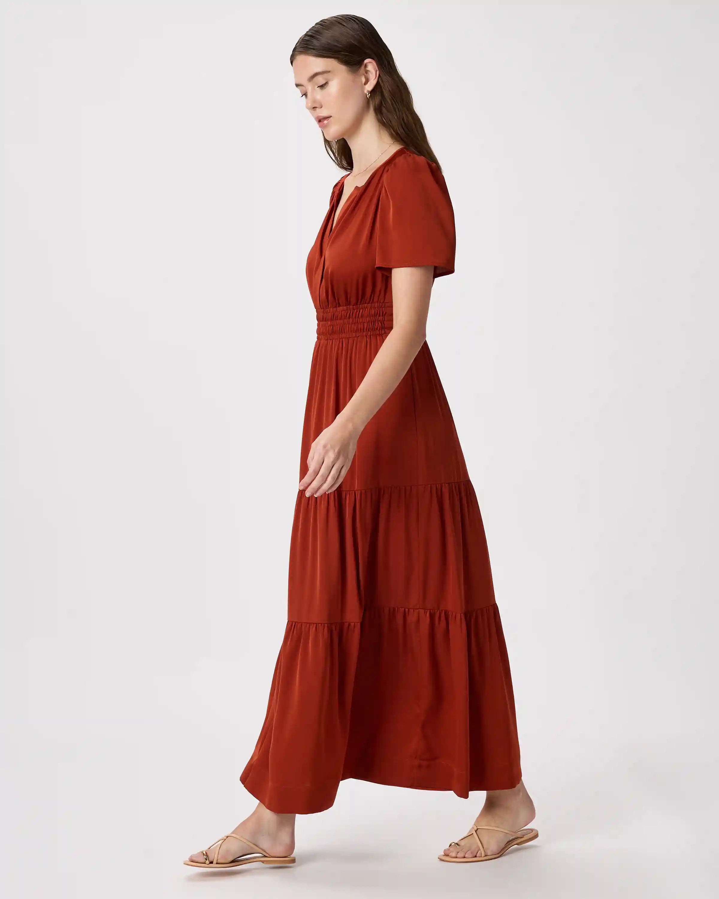 Washable Stretch Silk Tiered Maxi Dress