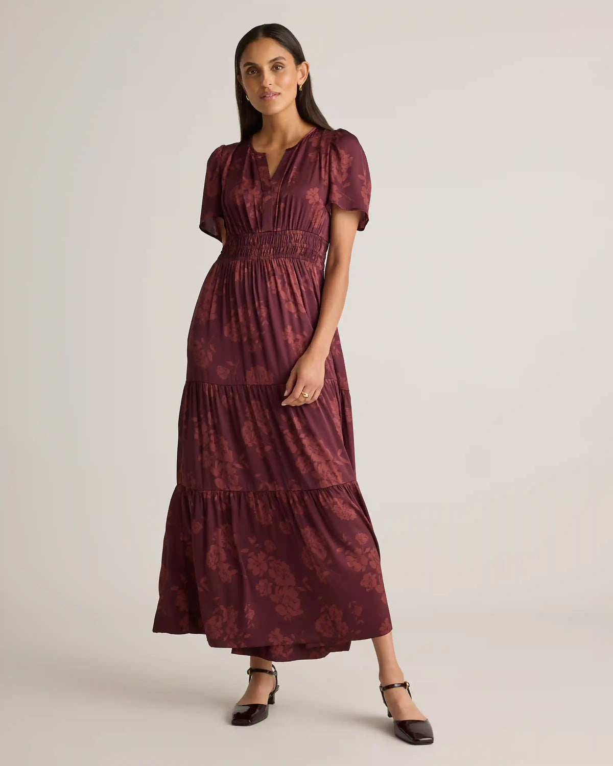Washable Stretch Silk Tiered Maxi Dress