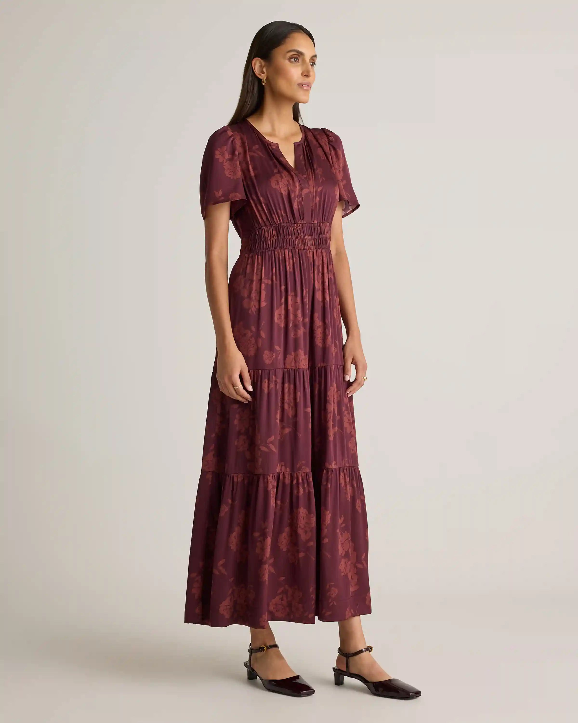 Washable Stretch Silk Tiered Maxi Dress