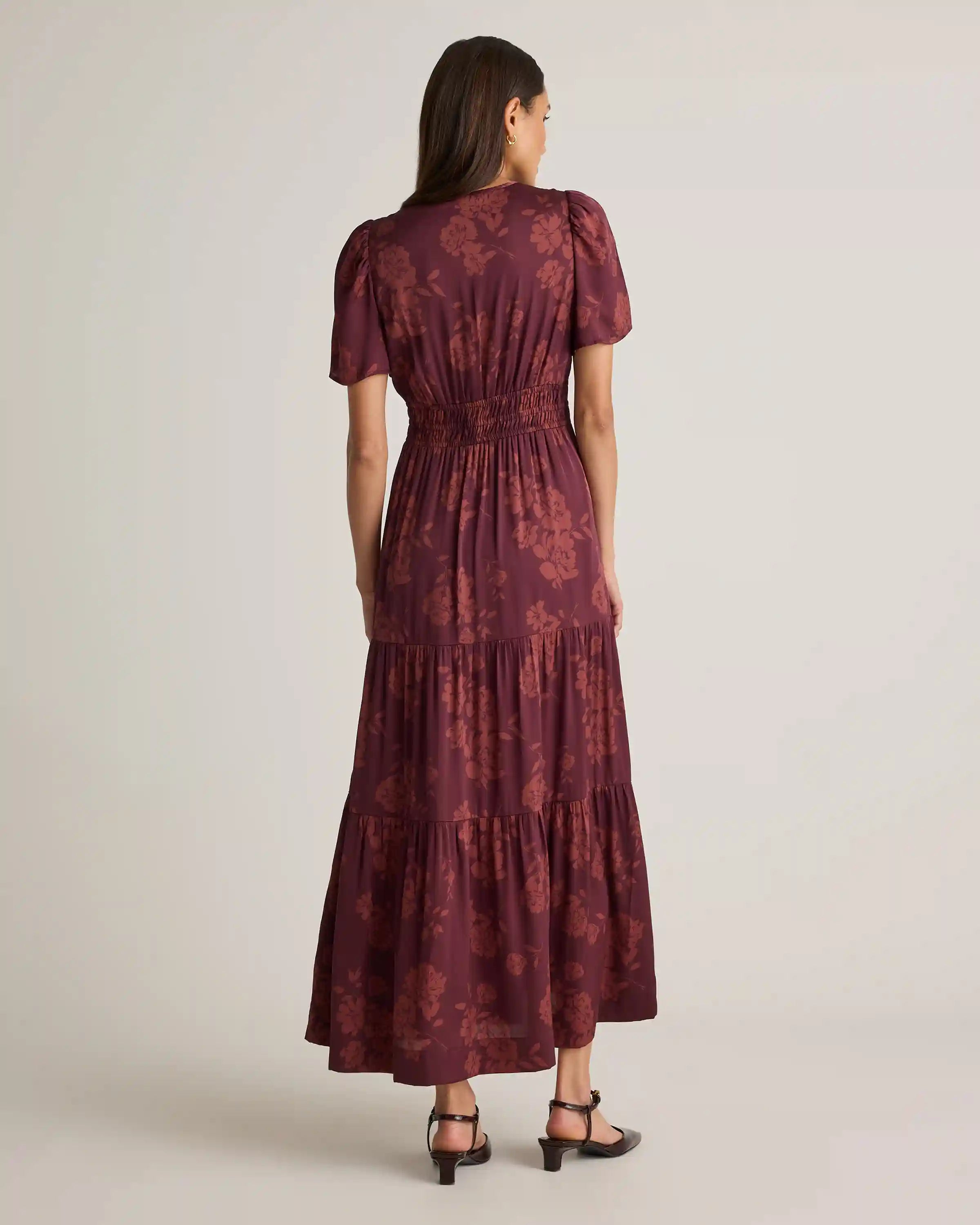 Washable Stretch Silk Tiered Maxi Dress