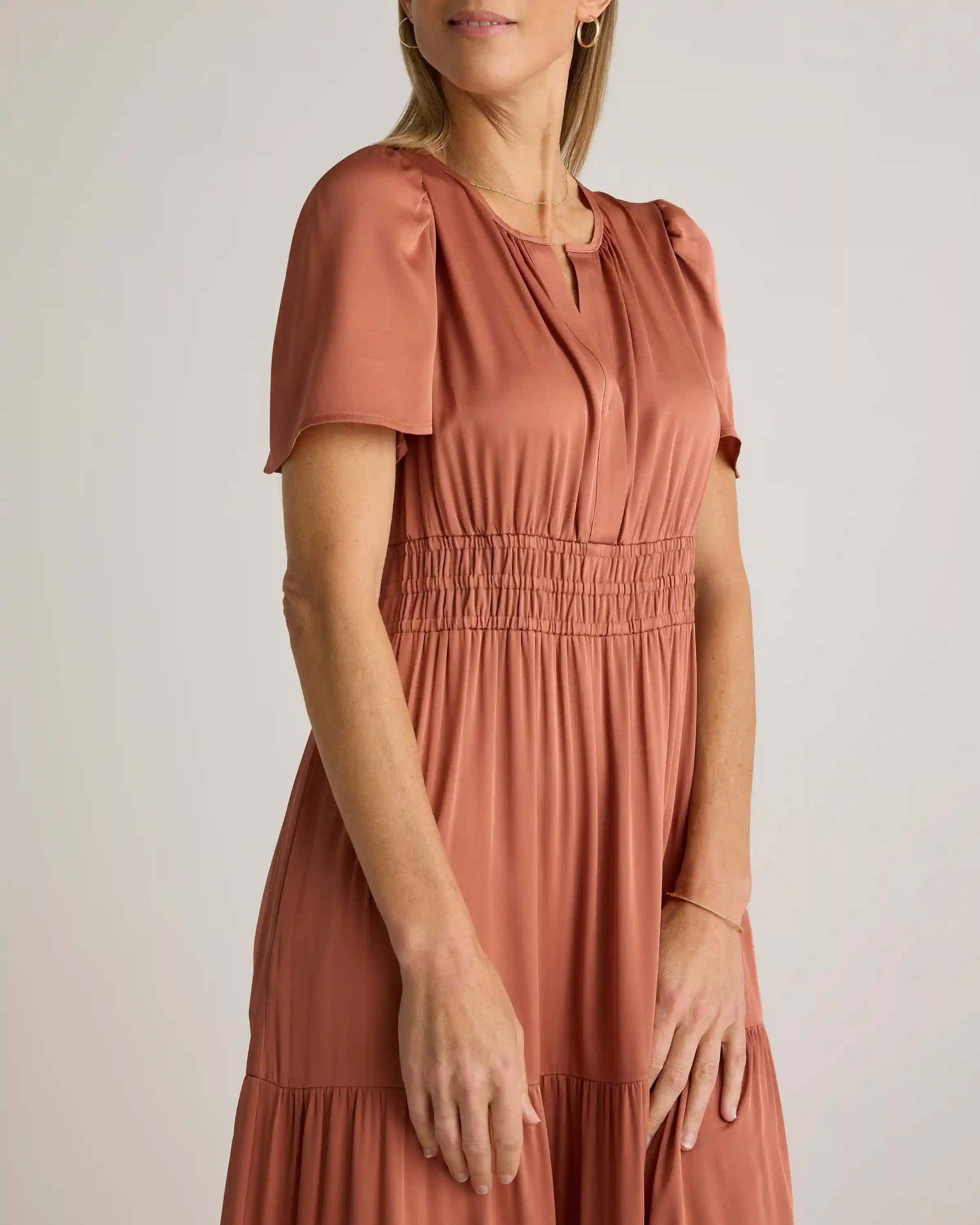 Washable Stretch Silk Tiered Maxi Dress