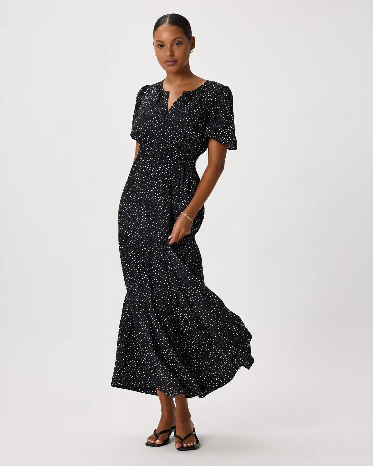 Washable Stretch Silk Tiered Maxi Dress