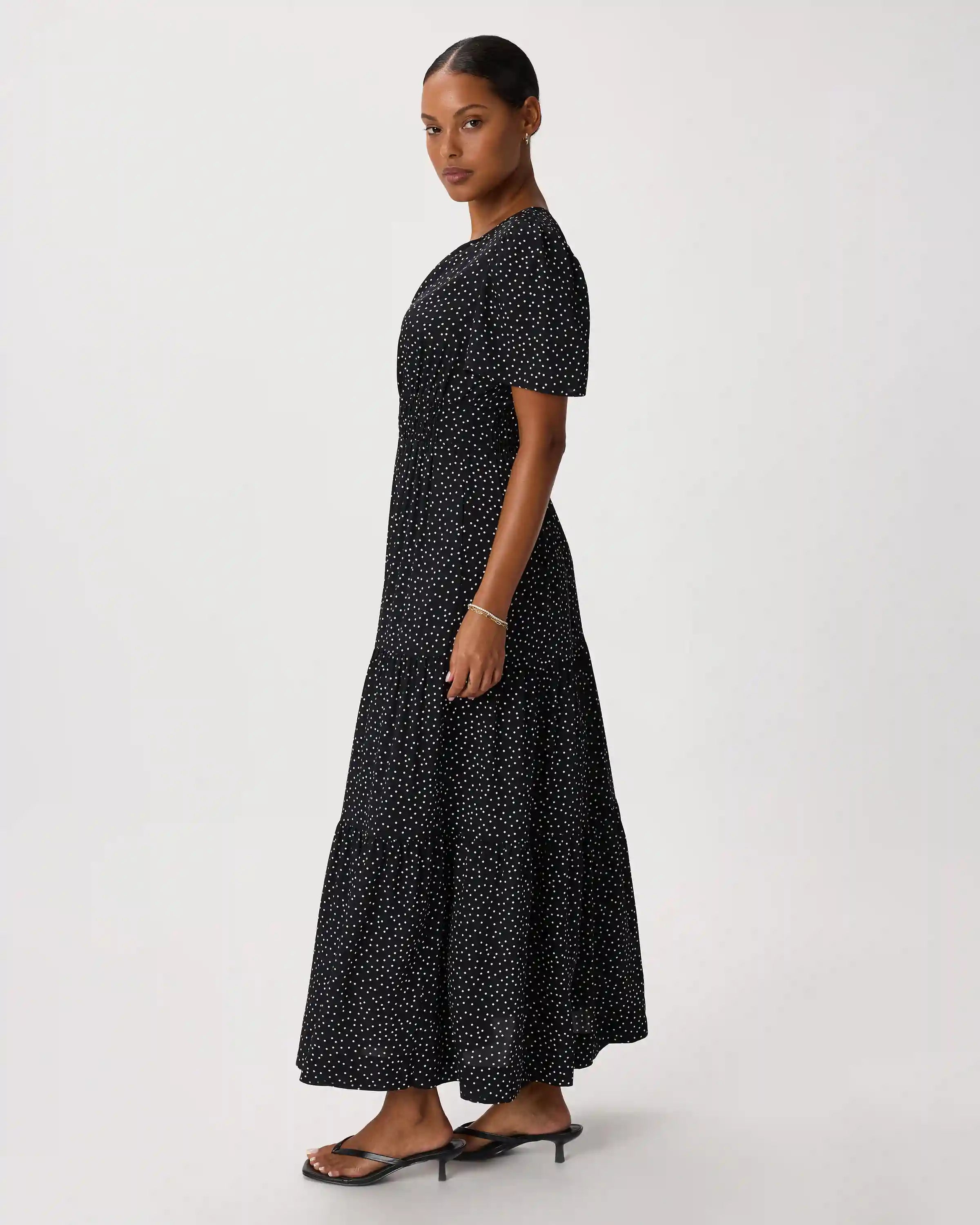 Washable Stretch Silk Tiered Maxi Dress