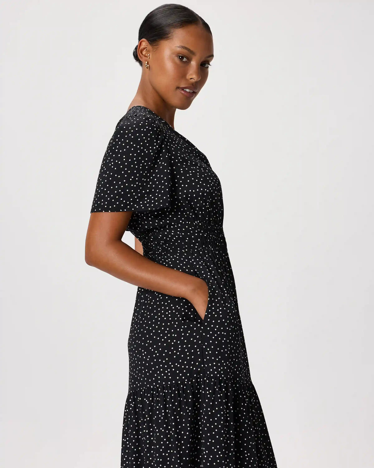 Washable Stretch Silk Tiered Maxi Dress