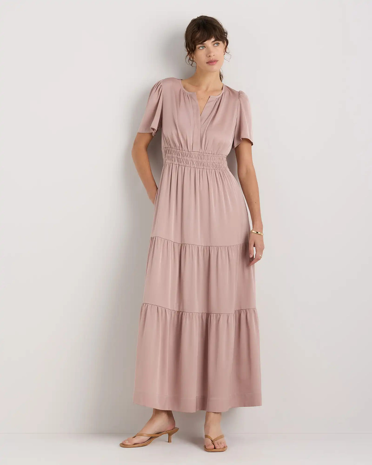 Washable Stretch Silk Tiered Maxi Dress
