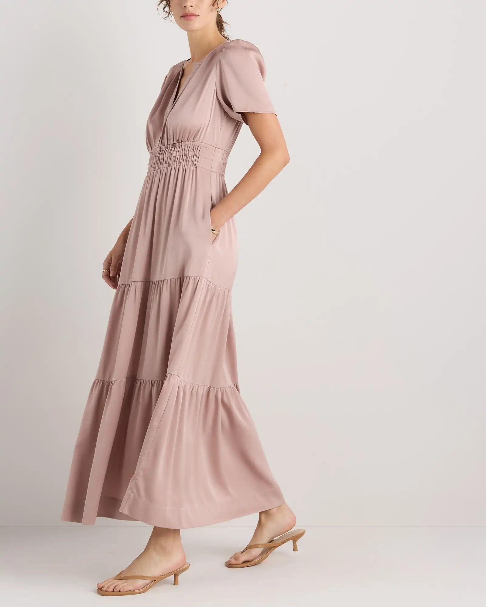 Washable Stretch Silk Tiered Maxi Dress