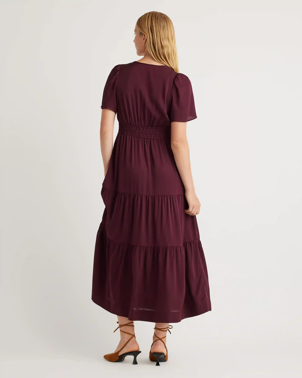 Washable Stretch Silk Tiered Maxi Dress