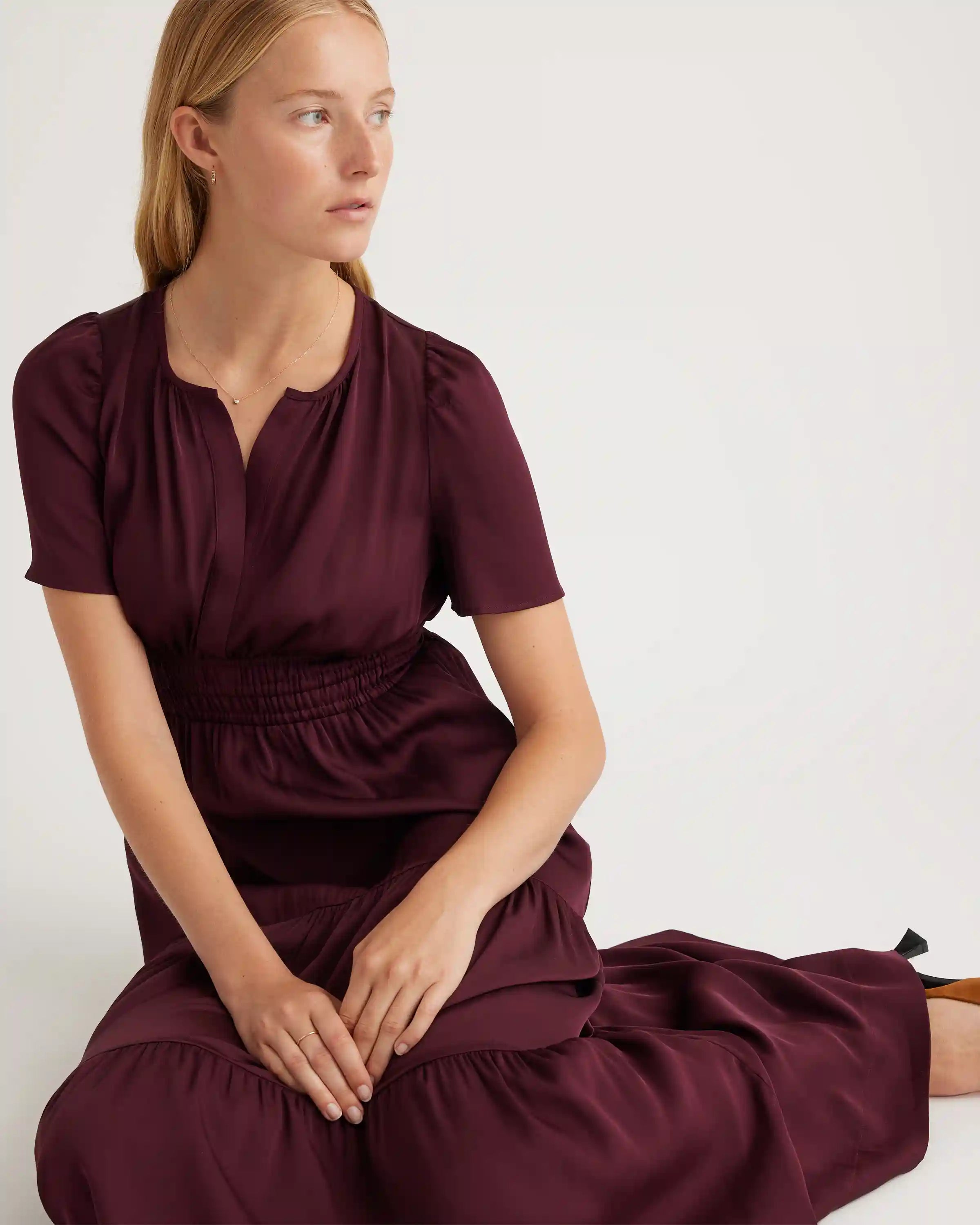 Washable Stretch Silk Tiered Maxi Dress