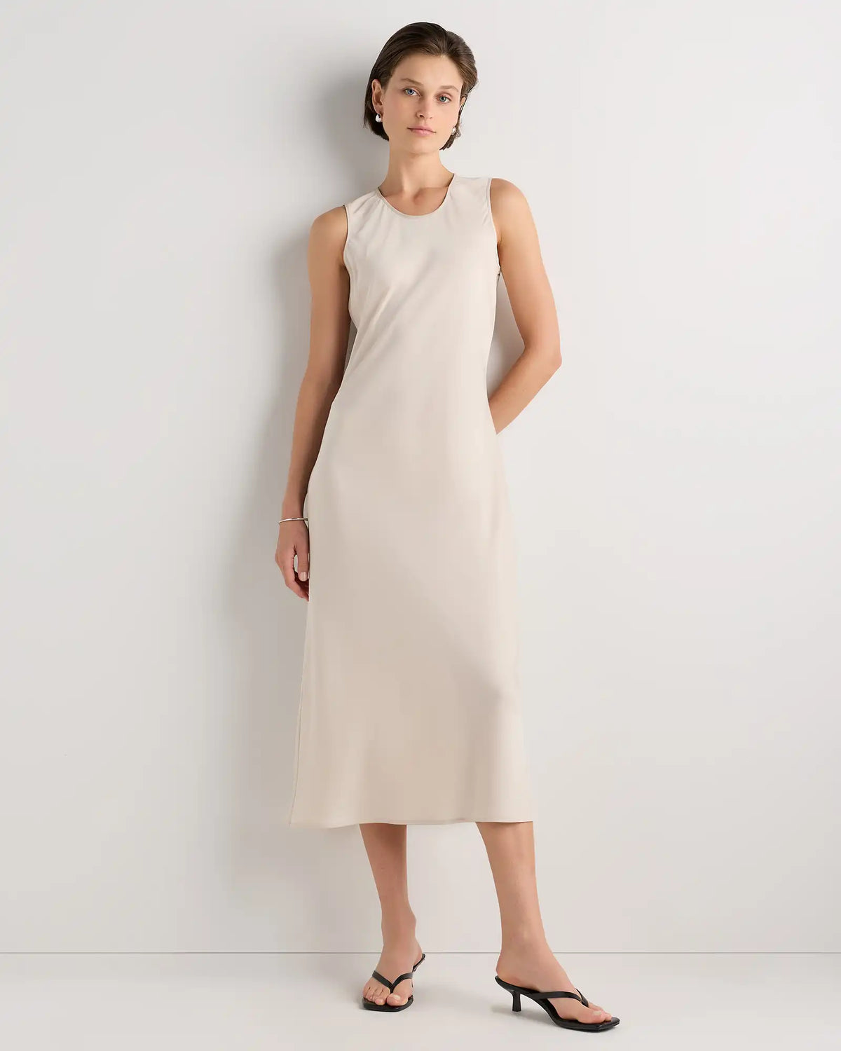 Washable Stretch Silk Tank Midi Dress