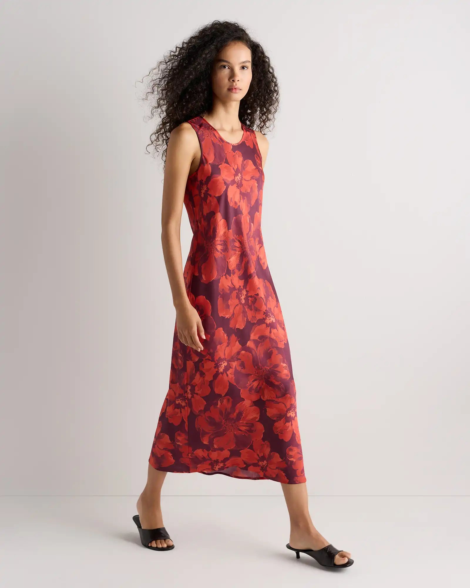 Washable Stretch Silk Tank Midi Dress