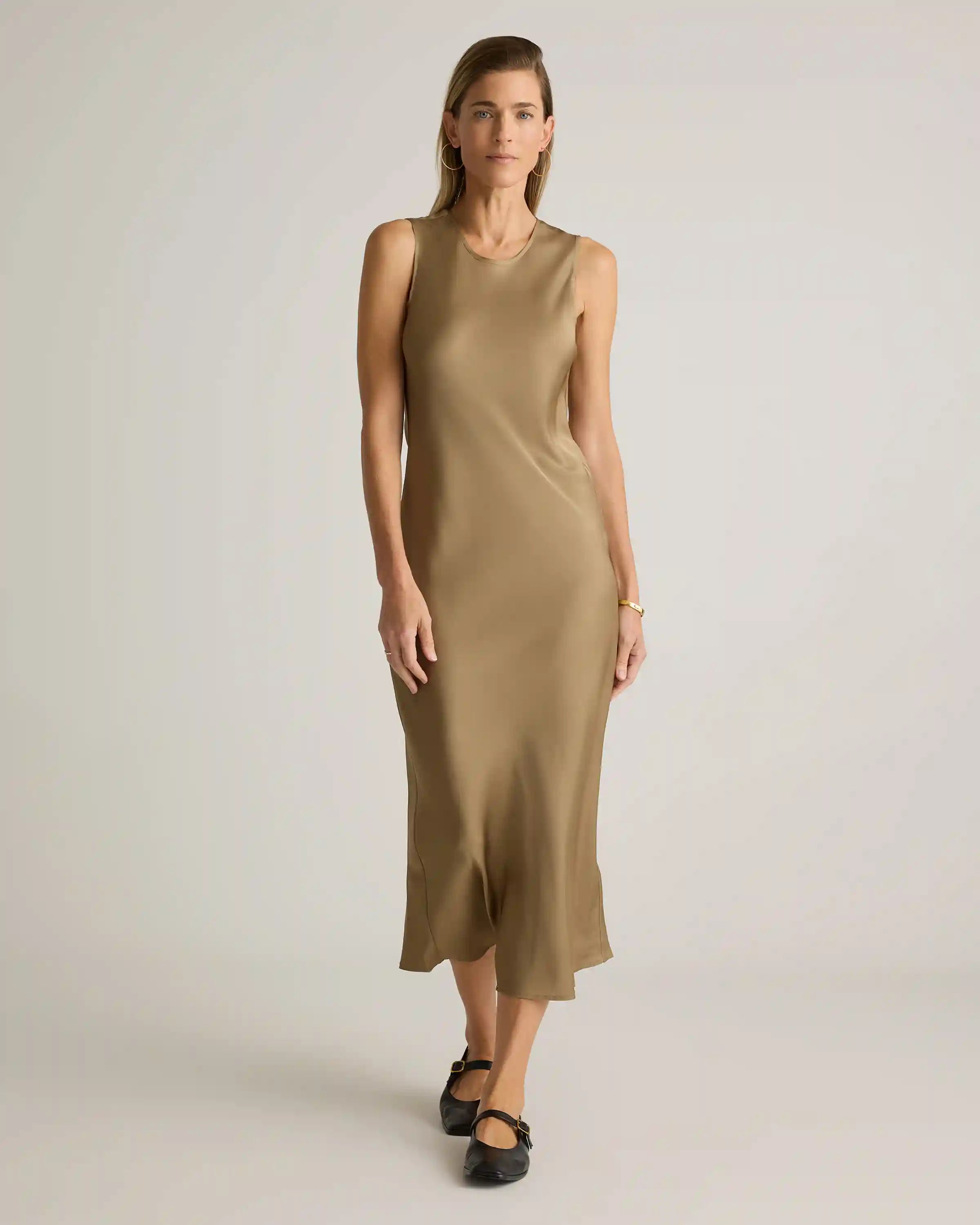 Washable Stretch Silk Tank Midi Dress