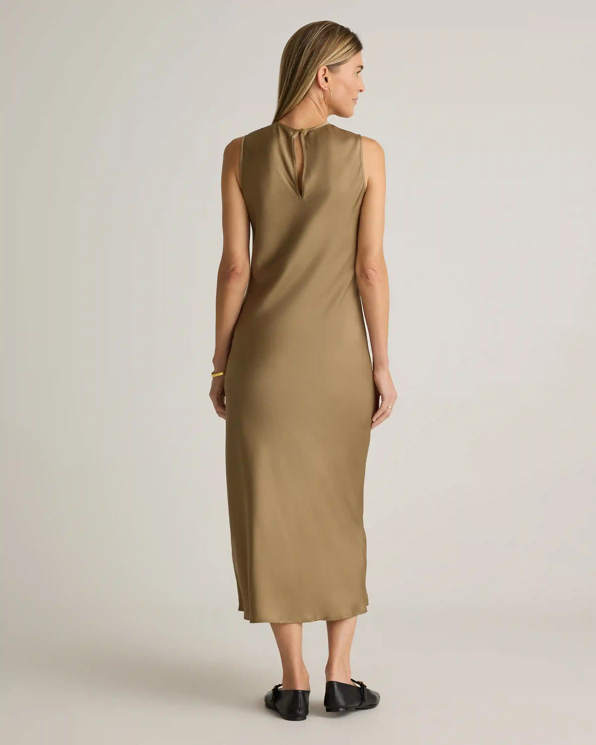 Washable Stretch Silk Tank Midi Dress