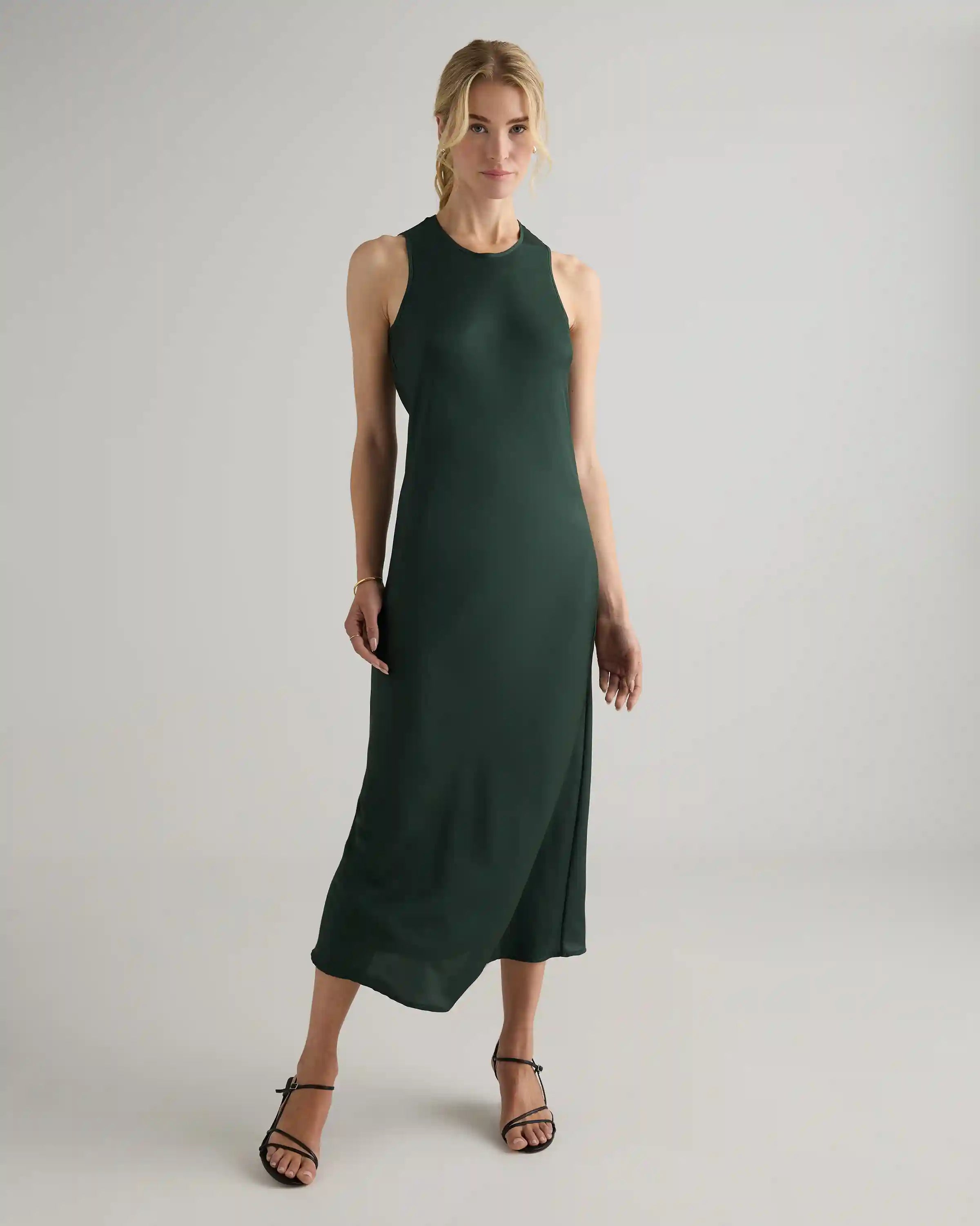 Washable Stretch Silk Tank Midi Dress