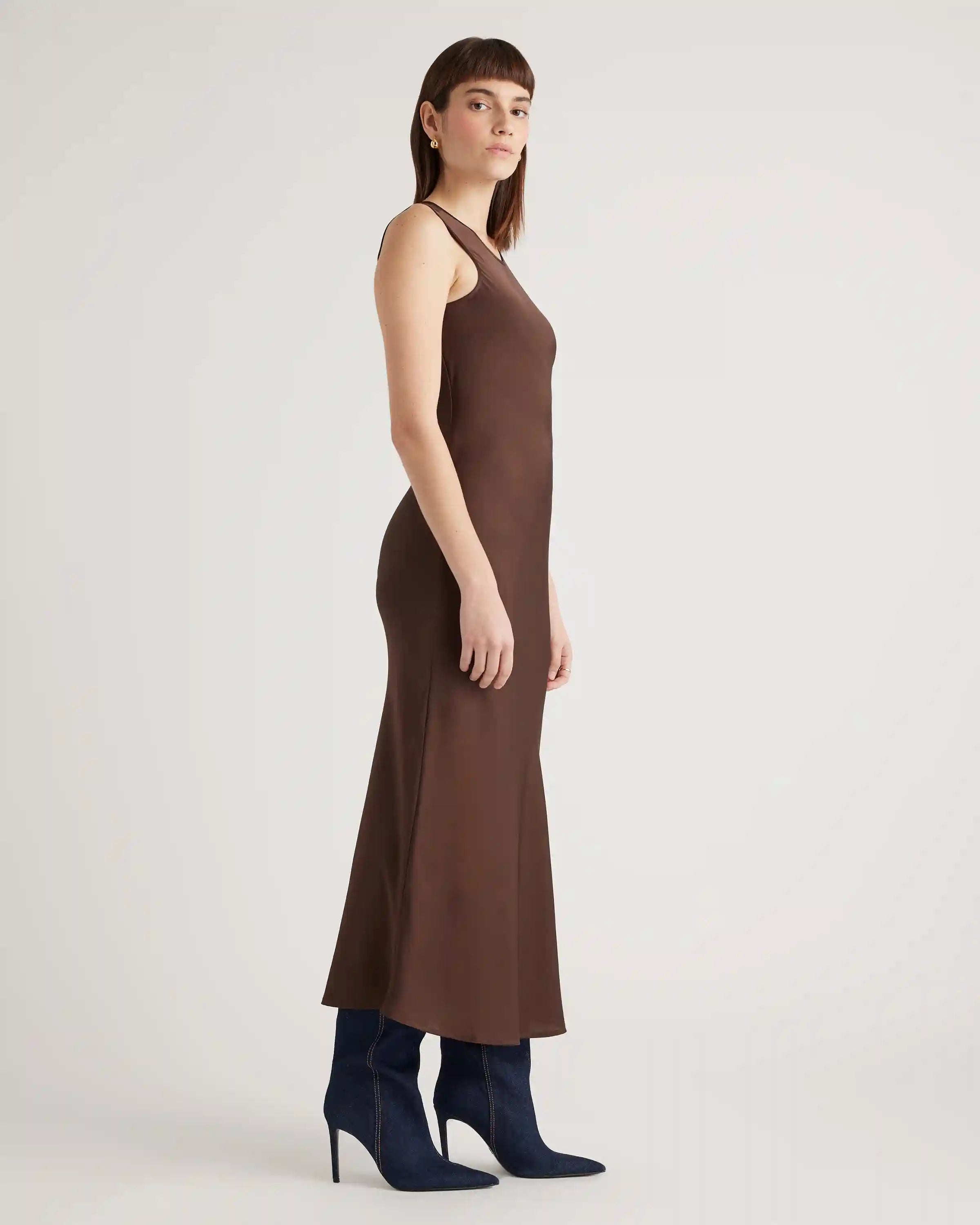 Washable Stretch Silk Tank Midi Dress