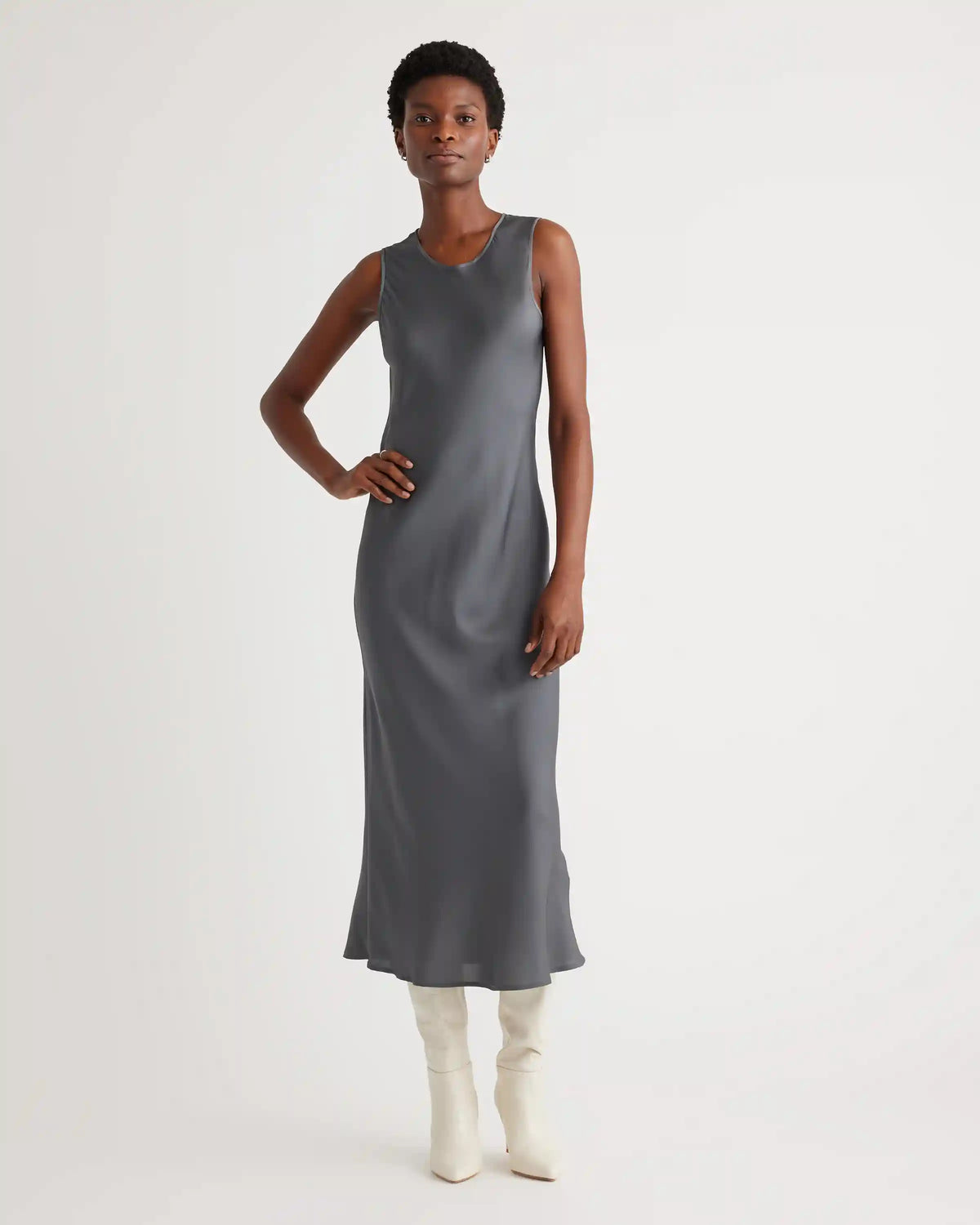 Washable Stretch Silk Tank Midi Dress