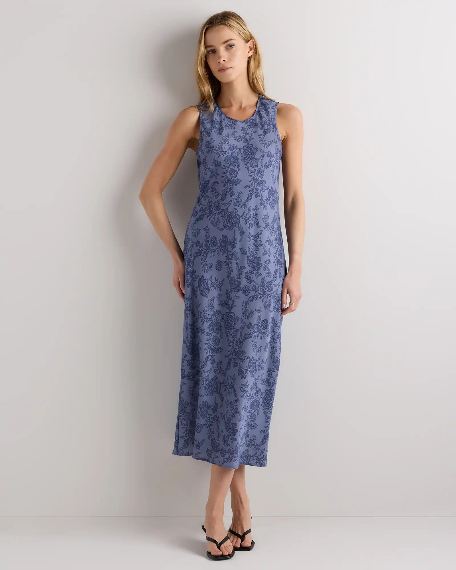 Washable Stretch Silk Tank Midi Dress