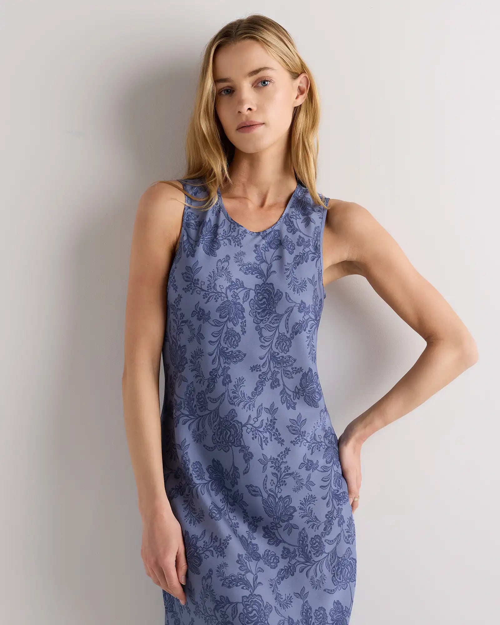 Washable Stretch Silk Tank Midi Dress