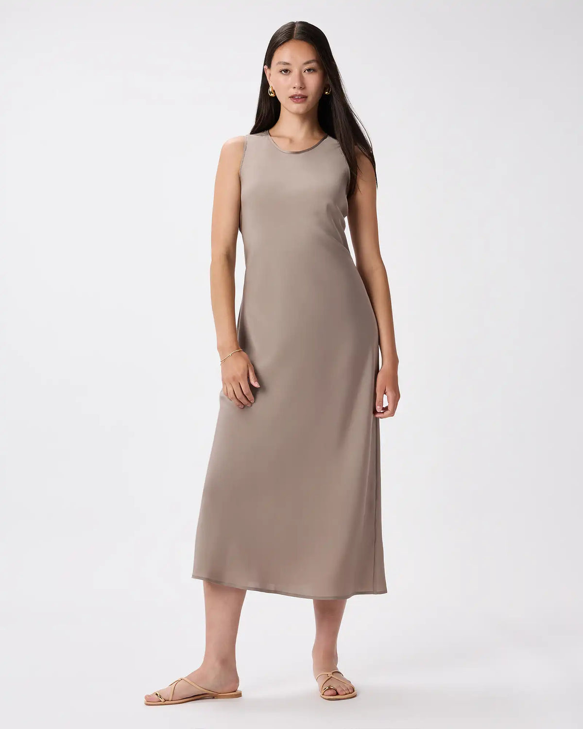 Washable Stretch Silk Tank Midi Dress