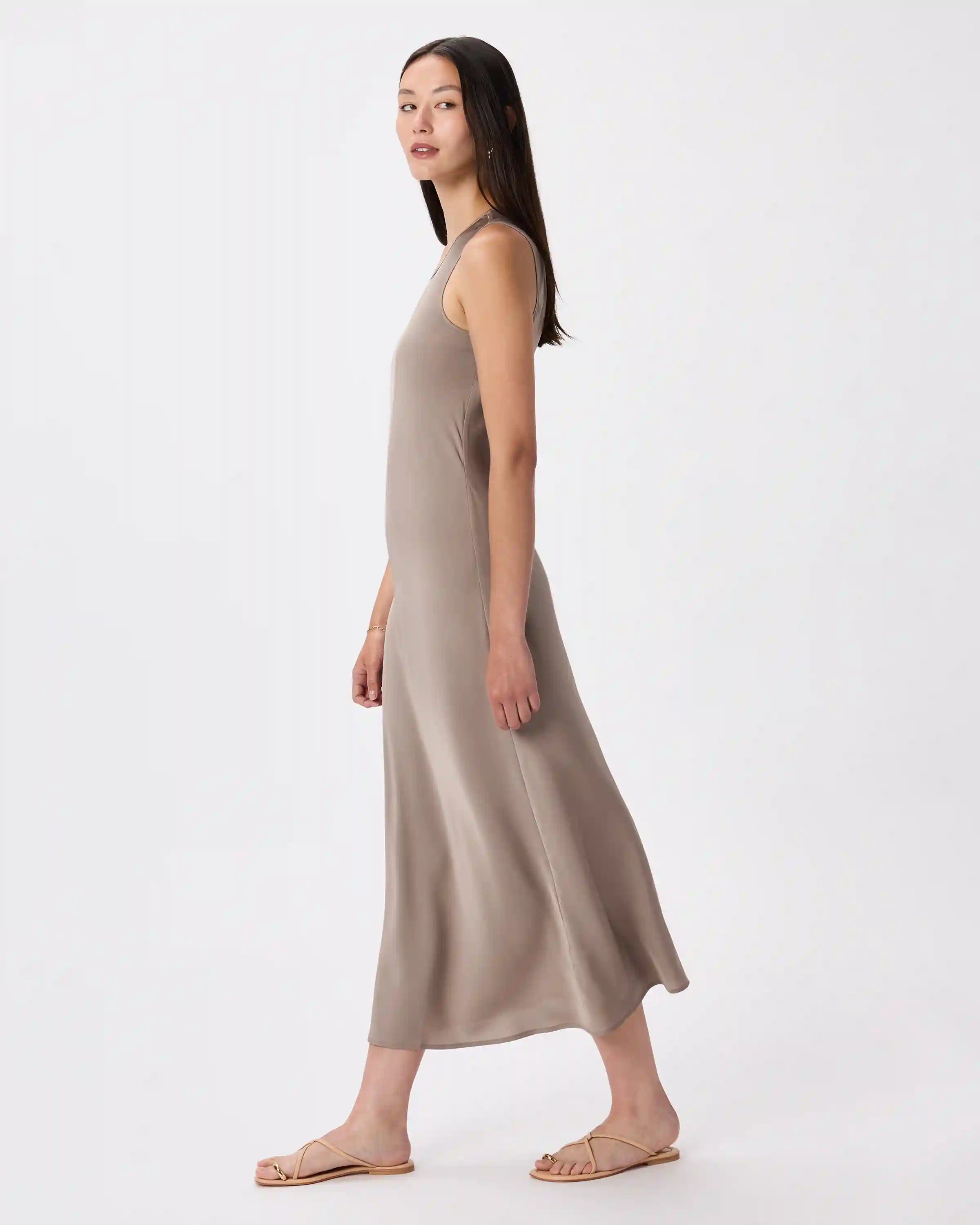 Washable Stretch Silk Tank Midi Dress