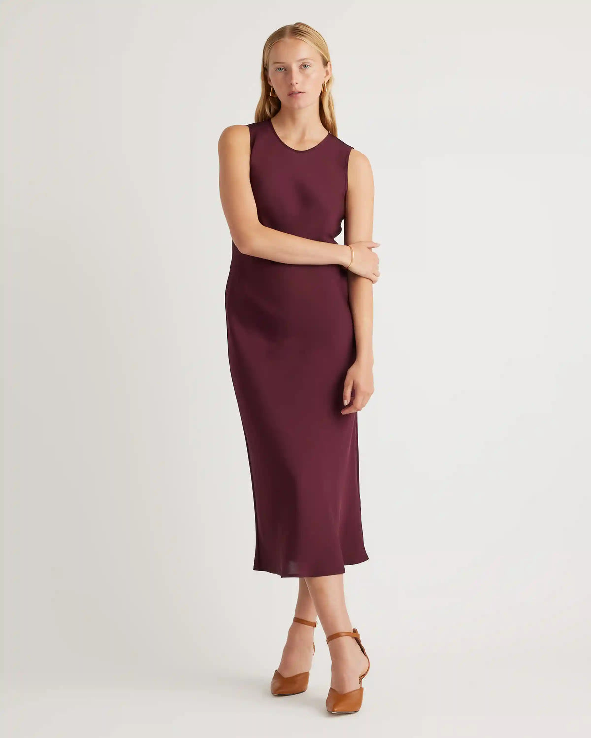 Washable Stretch Silk Tank Midi Dress