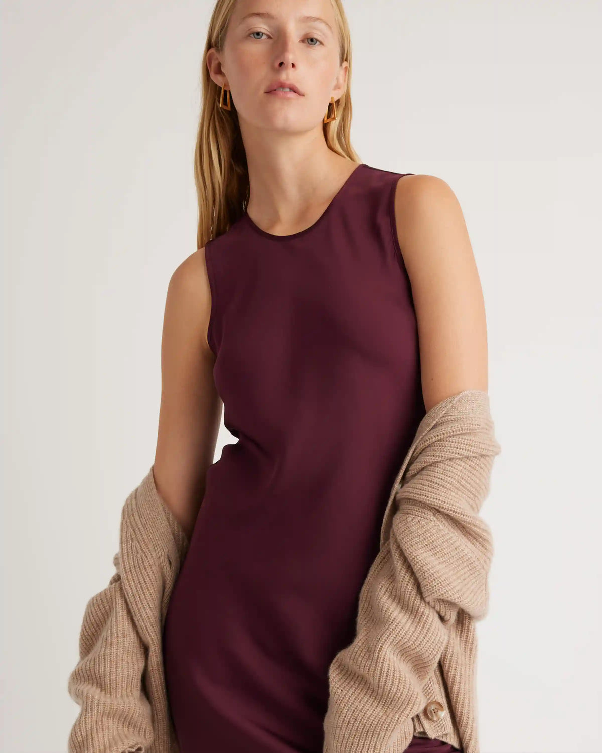 Washable Stretch Silk Tank Midi Dress